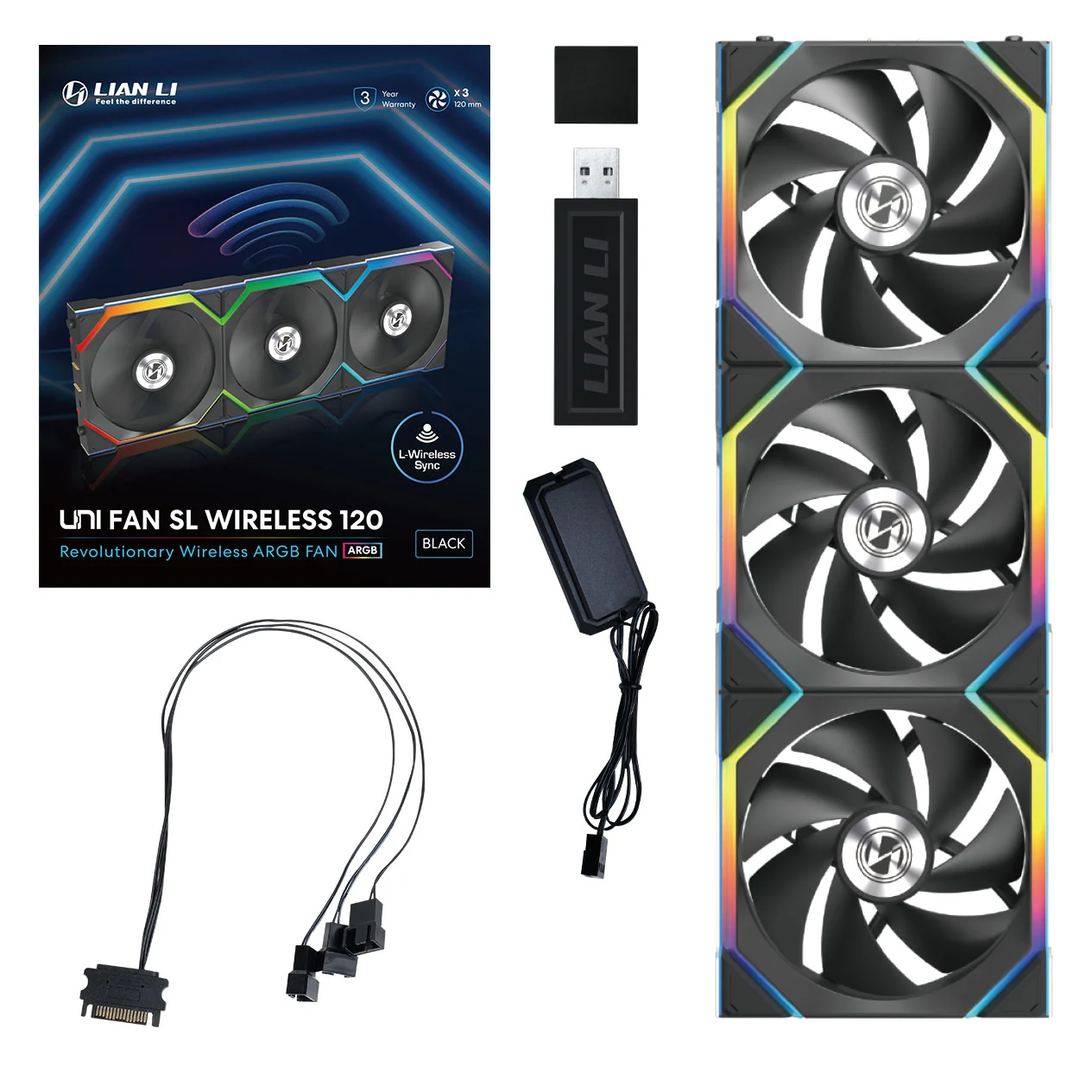 Fan LIAN LI UNI FAN CL Wireless 120 Triple Pack - Black - ARGB - New