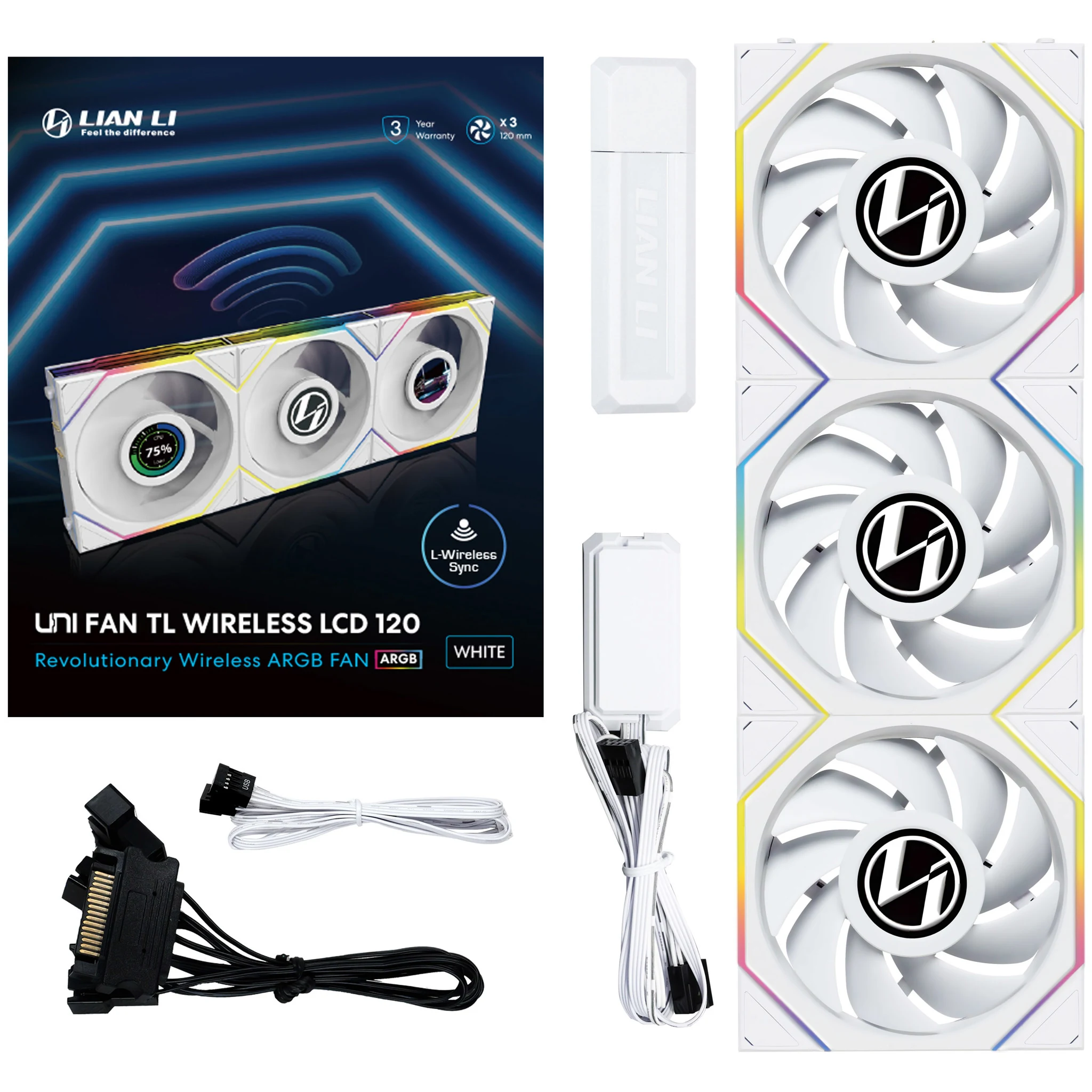 Fan LIAN LI UNI FAN CL Wireless 120 Triple Pack - White - ARGB - New