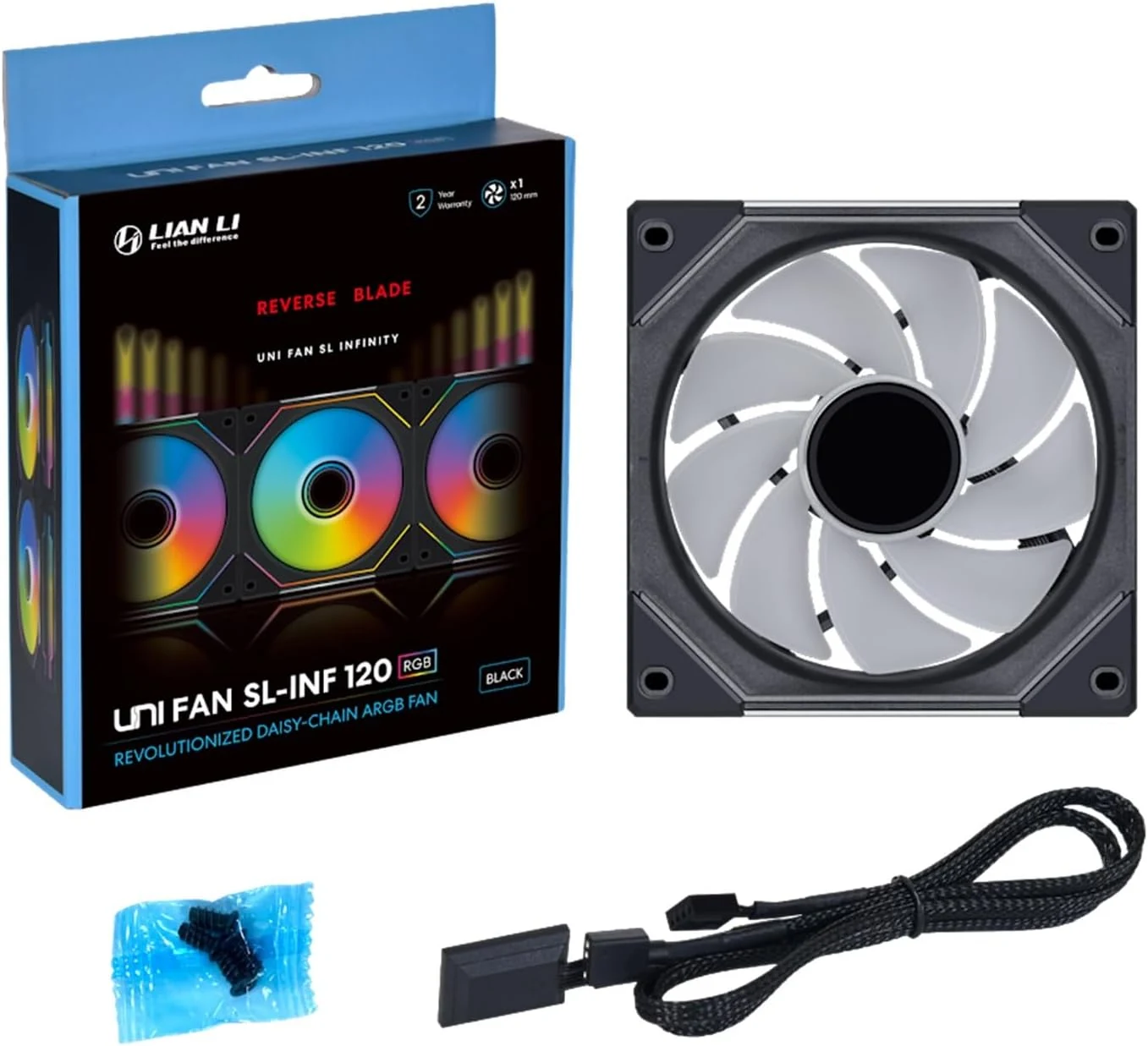 Fan LIAN LI UNI FAN SL-INF 120 Reverse Blade Single Pack - Black - ARGB - New