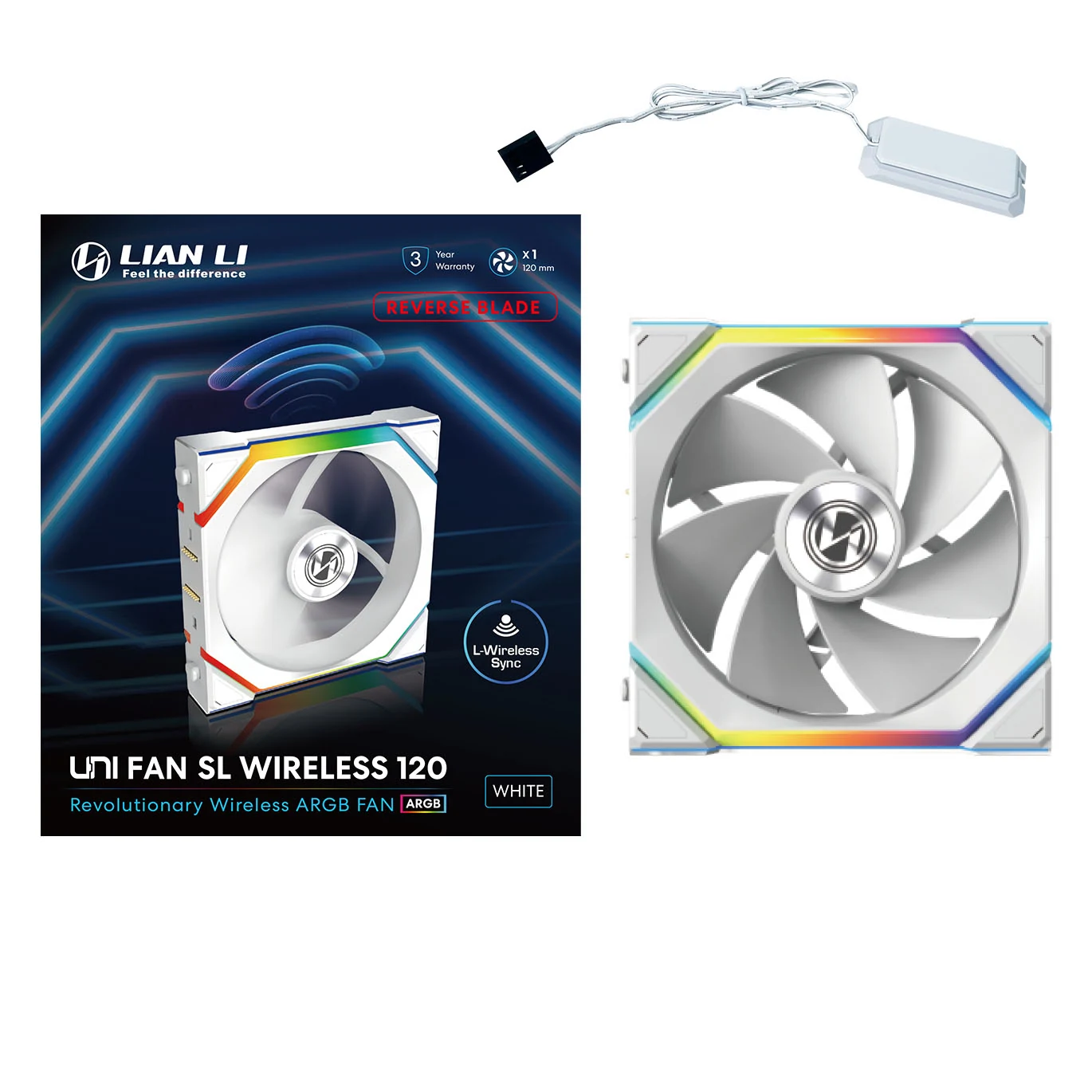 Fan LIAN LI UNI FAN SL Wireless 120 Reverse Blade Single Pack - White - ARGB - New