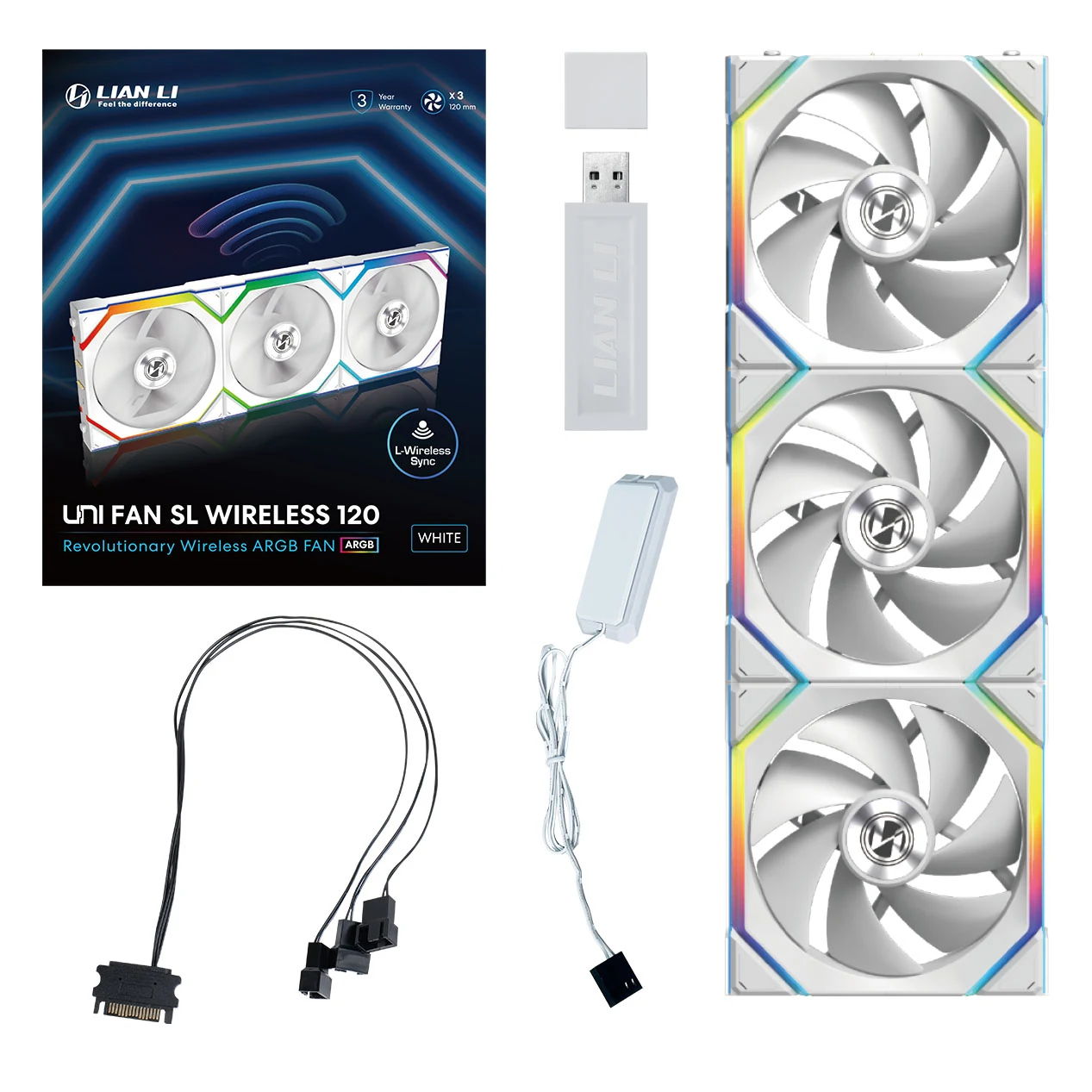 Fan LIAN LI UNI FAN SL Wireless 120 Triple Pack - White - ARGB - New