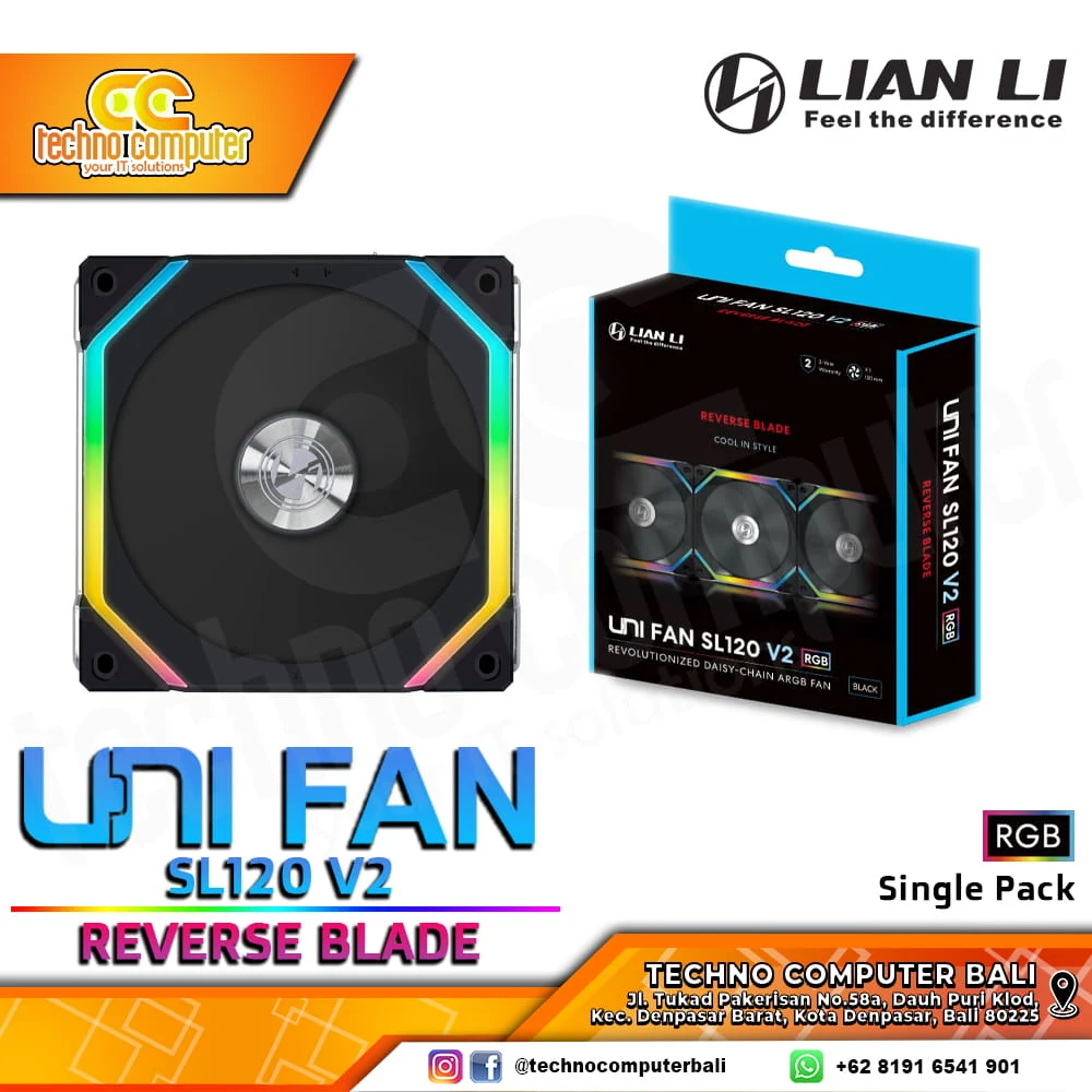 Fan LIAN LI UNI FAN SL120 V2 Reverse Blade Single Pack - Black - ARGB - New