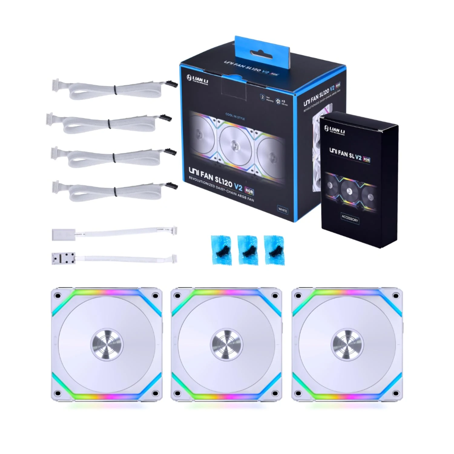 Fan LIAN LI UNI FAN SL120 V2 Triple Pack - White - ARGB - New