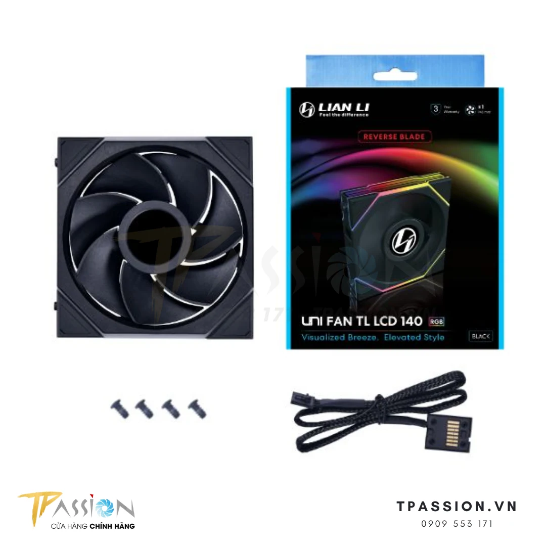 Fan LIAN LI UNI FAN TL LCD 120 Reverse Blade Single Pack - Black - ARGB - New