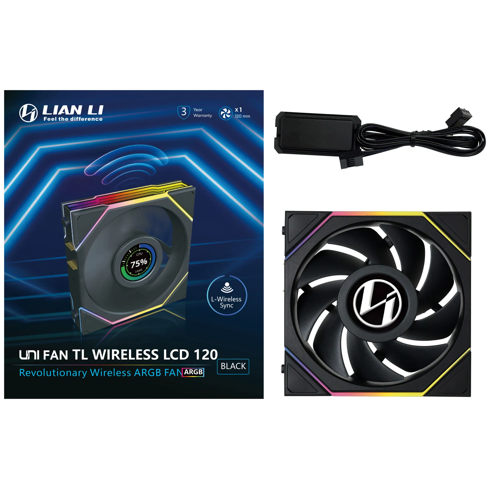 Fan LIAN LI UNI FAN TL LCD 120 Single Pack - Black - ARGB - New