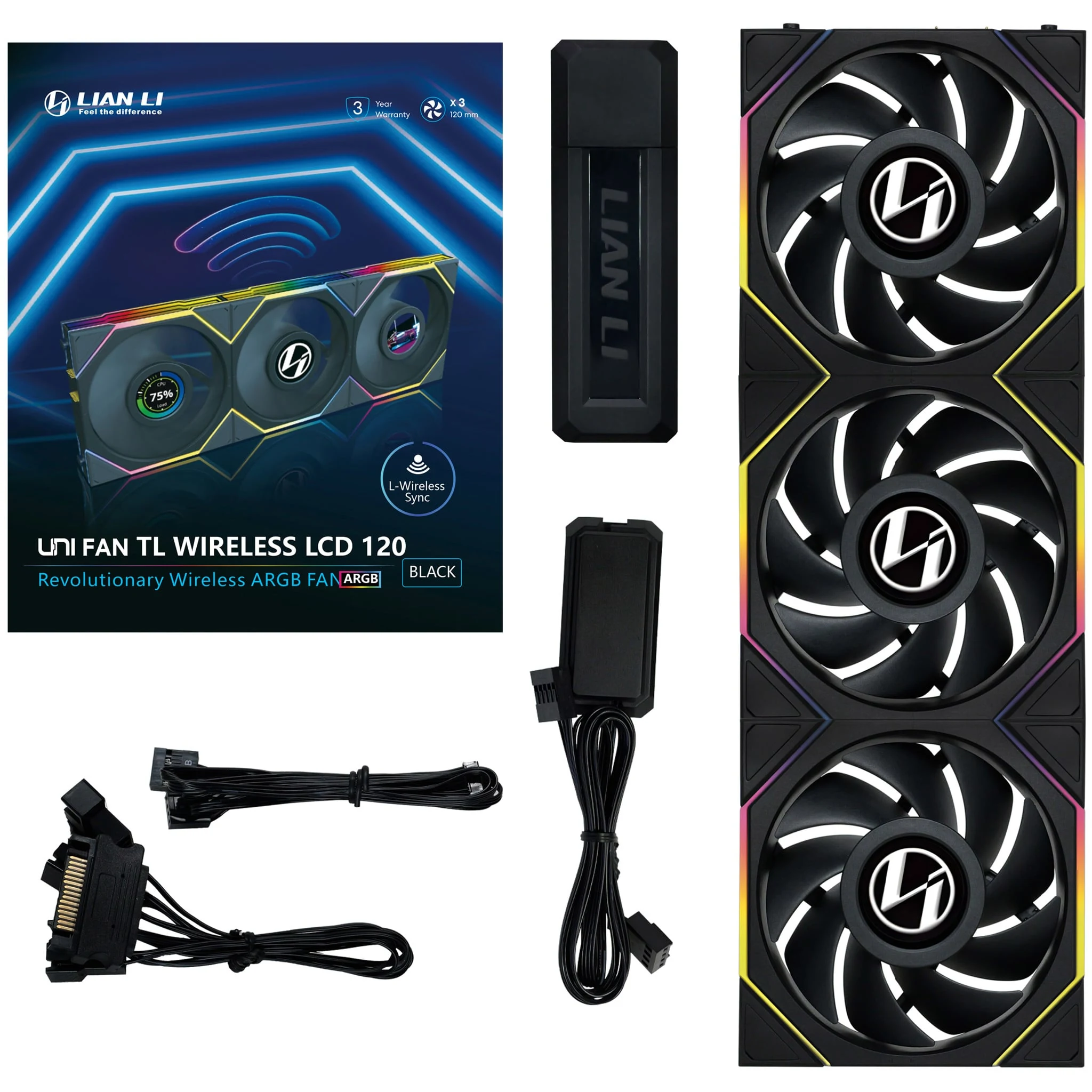 Fan LIAN LI UNI FAN TL LCD 120 Triple Pack - Black - ARGB - New