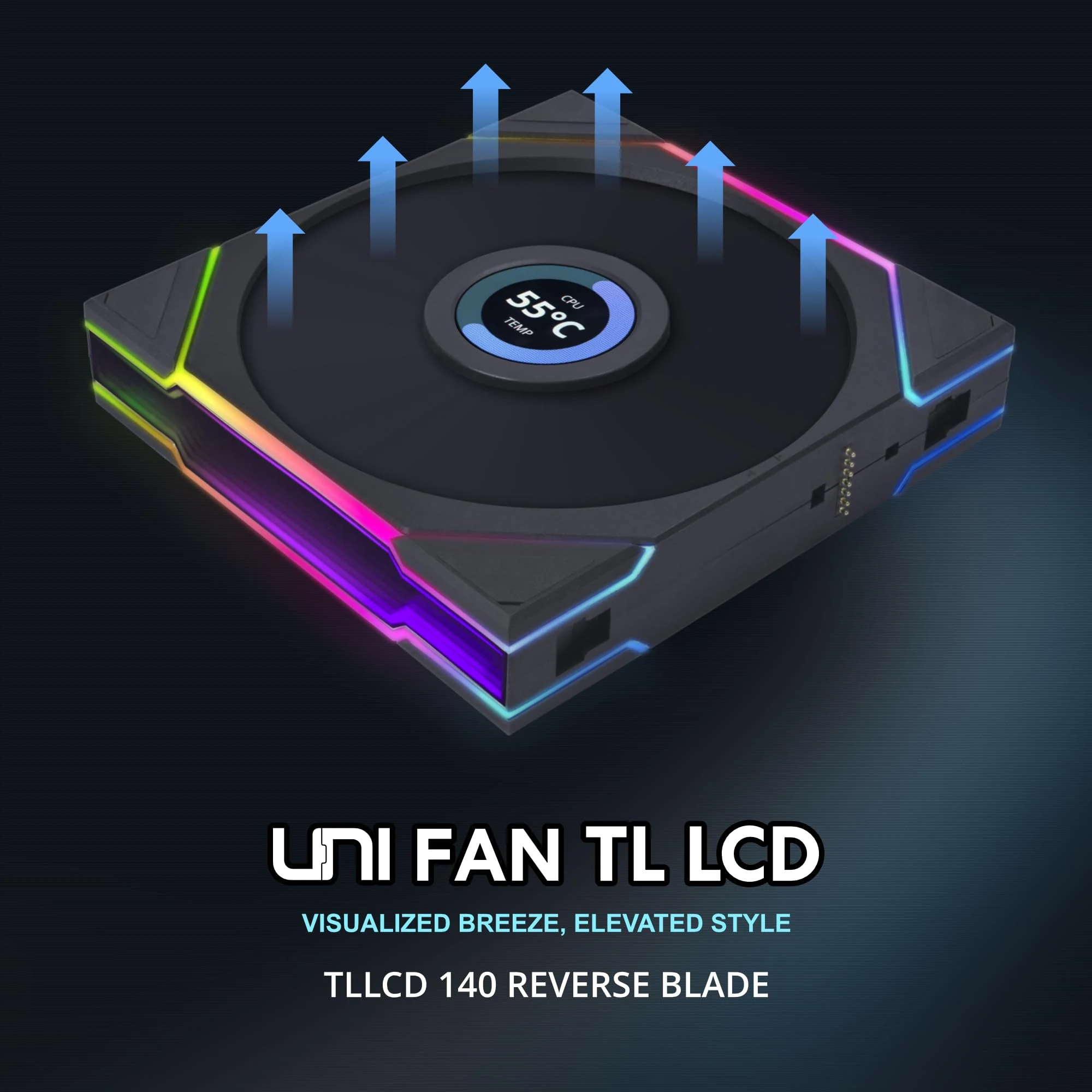 Fan LIAN LI UNI FAN TL LCD 140 Reverse Blade Single Pack - Black - ARGB - New