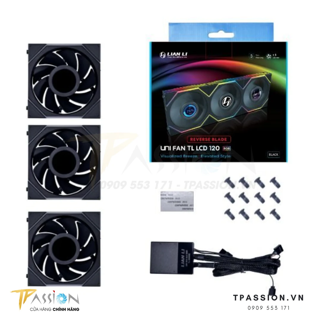 Fan LIAN LI UNI FAN TL LCD 140 Reverse Blade Single Pack - Black - ARGB - New