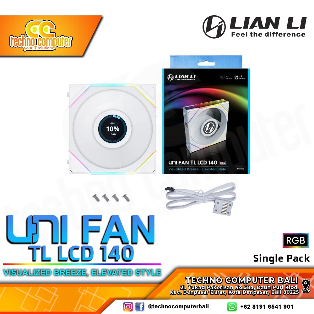 Fan LIAN LI UNI FAN TL LCD 140 Single Pack - White - ARGB - New