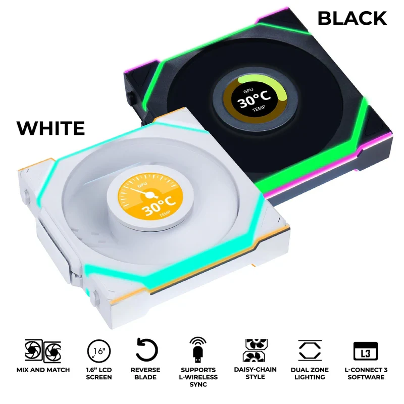 Fan LIAN LI UNI FAN TL LCD Wireless 120 Reverse Blade Single Pack - White - ARGB - New