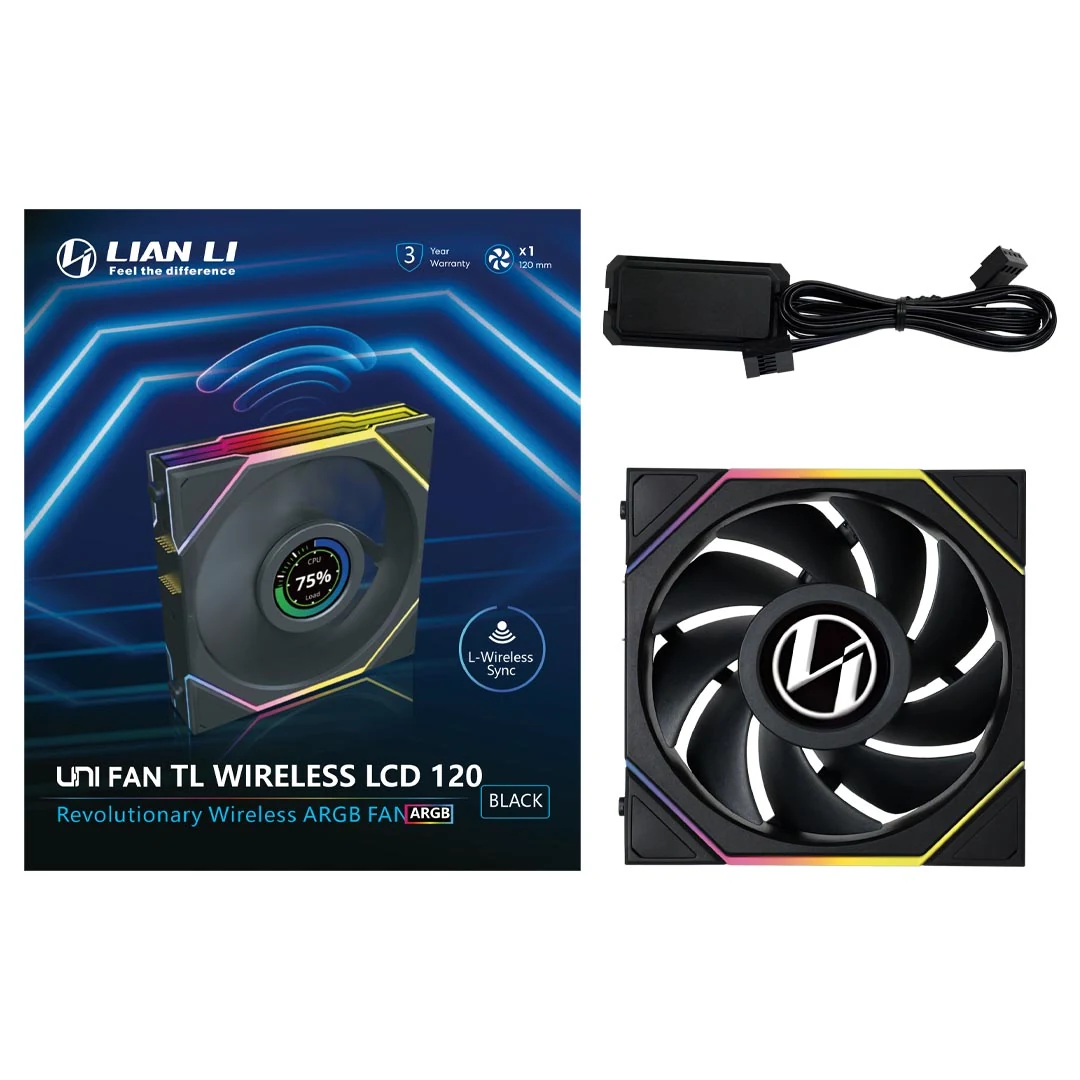 Fan LIAN LI UNI FAN TL LCD Wireless 120 Triple Pack - Black - ARGB - New