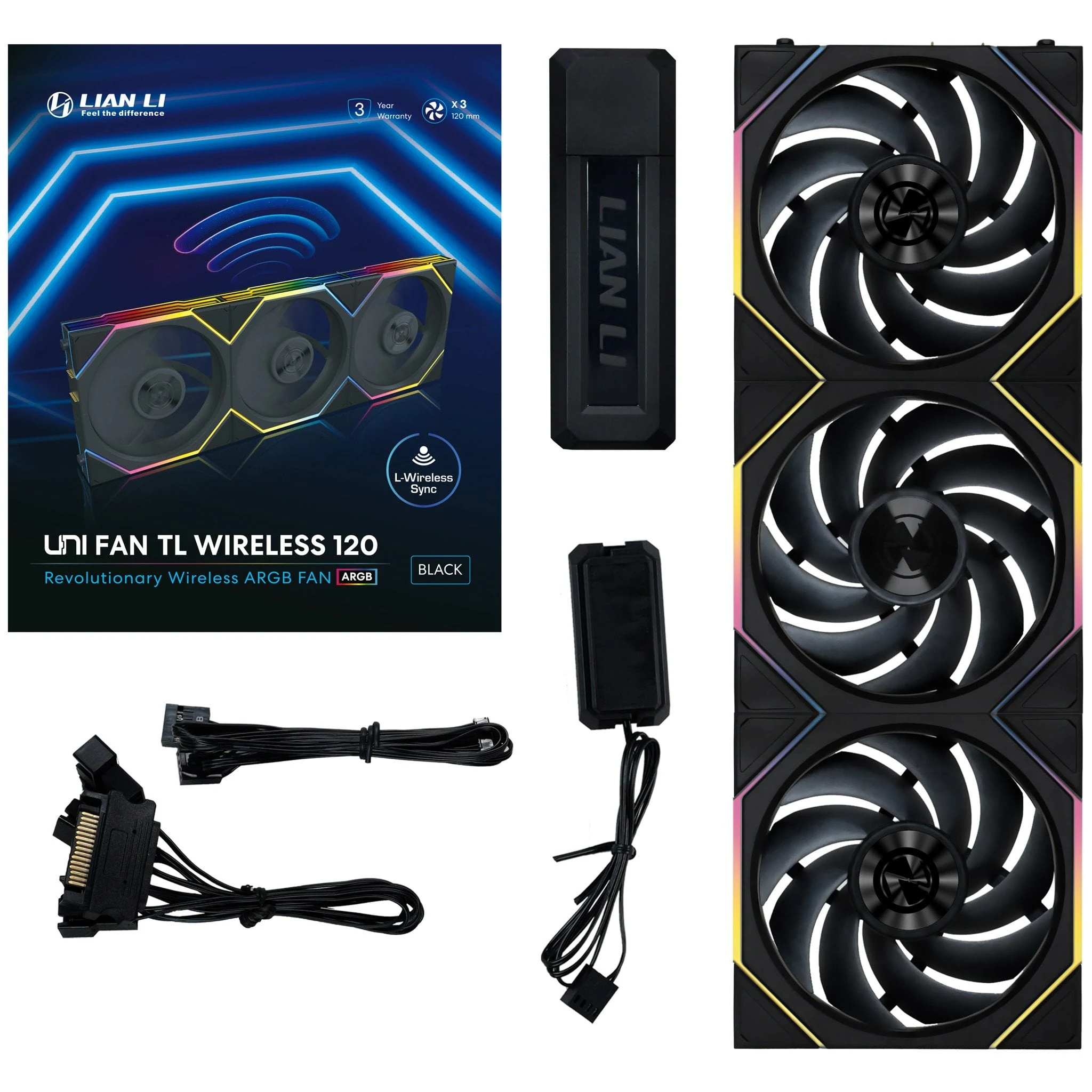 Fan LIAN LI UNI FAN TL LCD Wireless 120 Triple Pack - Black - ARGB - New