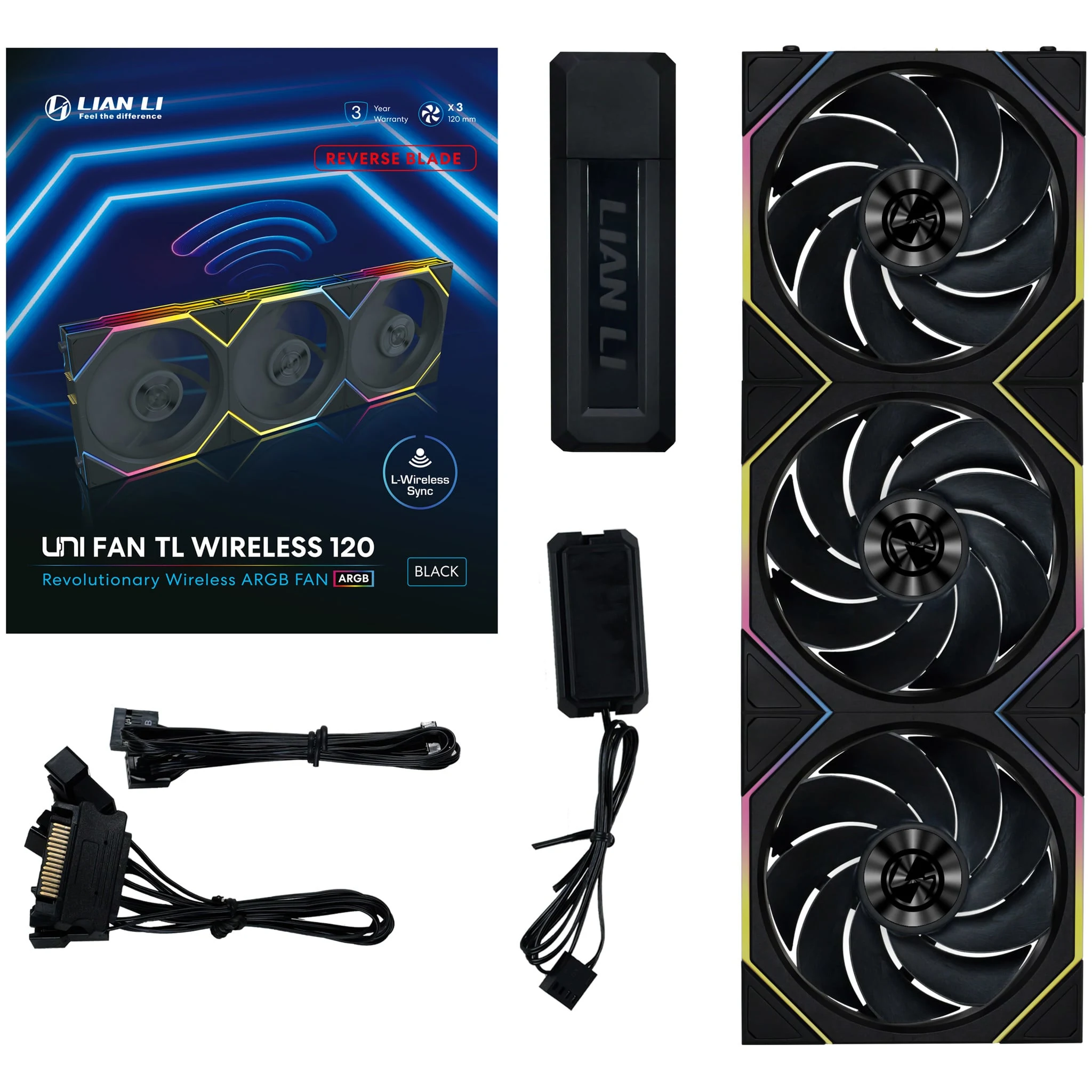 Fan LIAN LI UNI FAN TL Wireless 120 Reverse Blade Single Pack - Black - ARGB - New