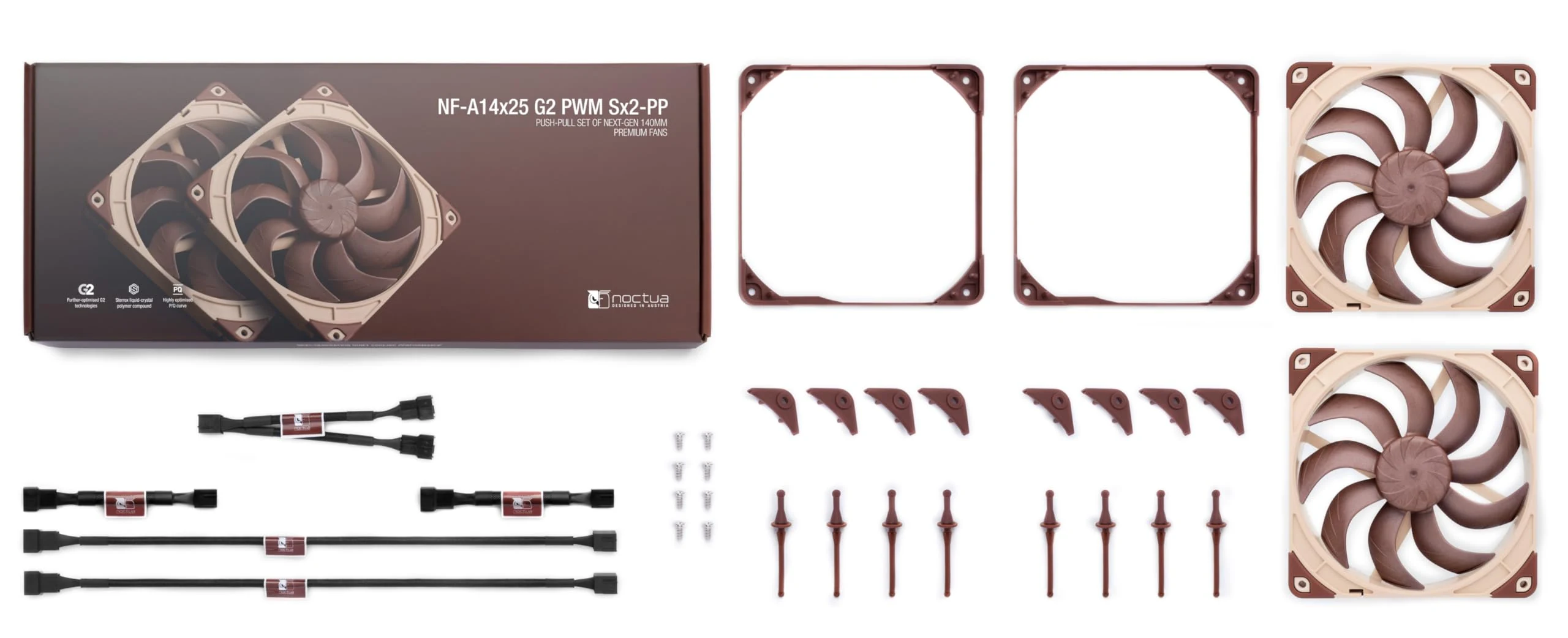 Fan Noctua NF-A14x25 G2 PWM Sx2-PP Dual Pack - Brown/Beige - PWM - New