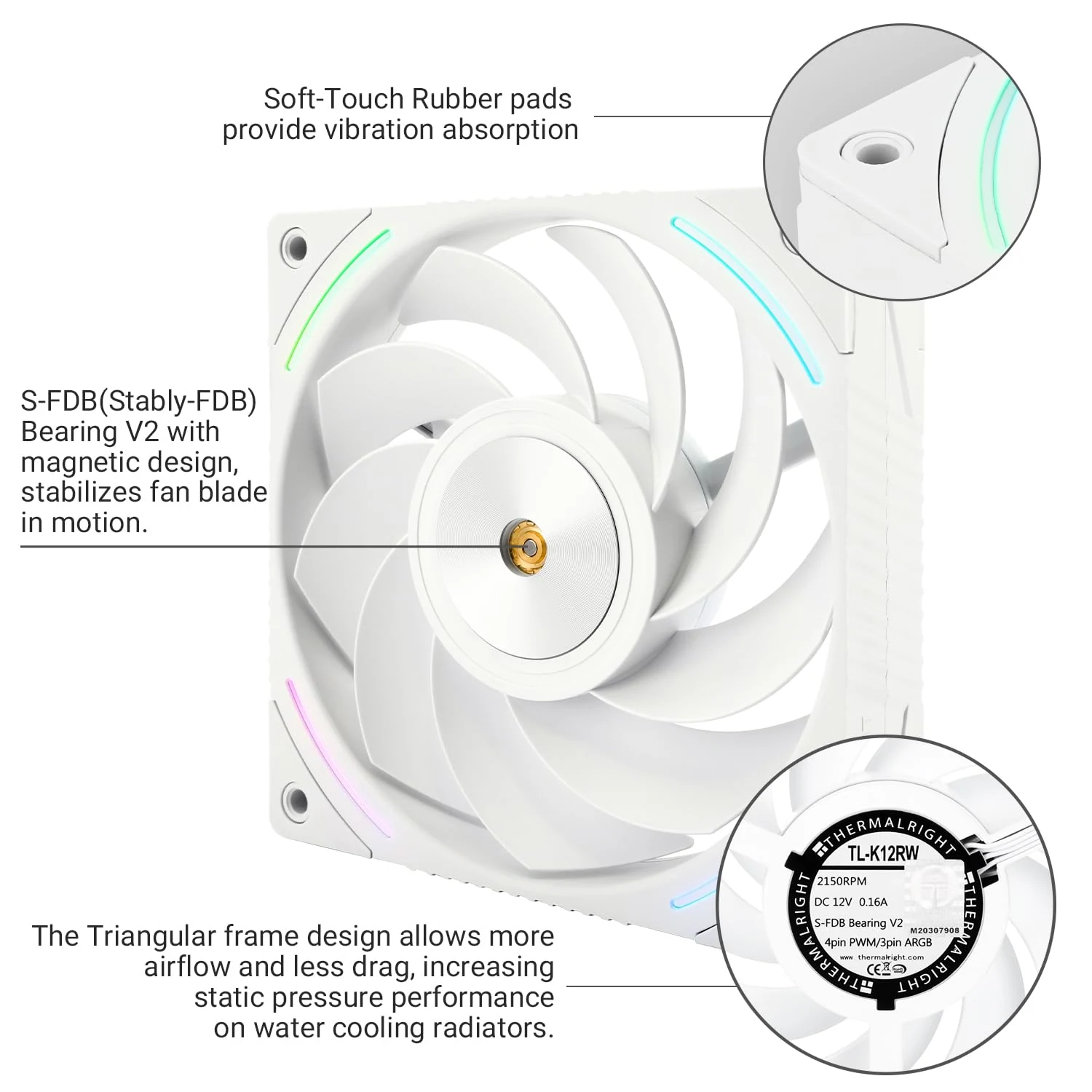 Fan Thermalright TL-K12RW Reverse Blade - White - ARGB - New