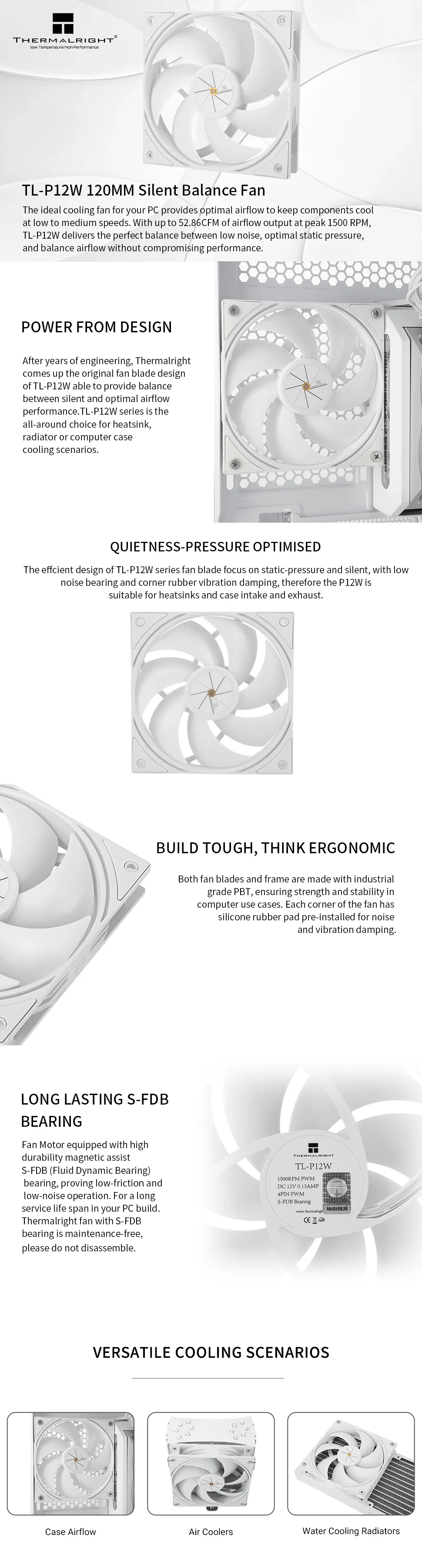 Fan Thermalright TL-P12W - White - PWM - New