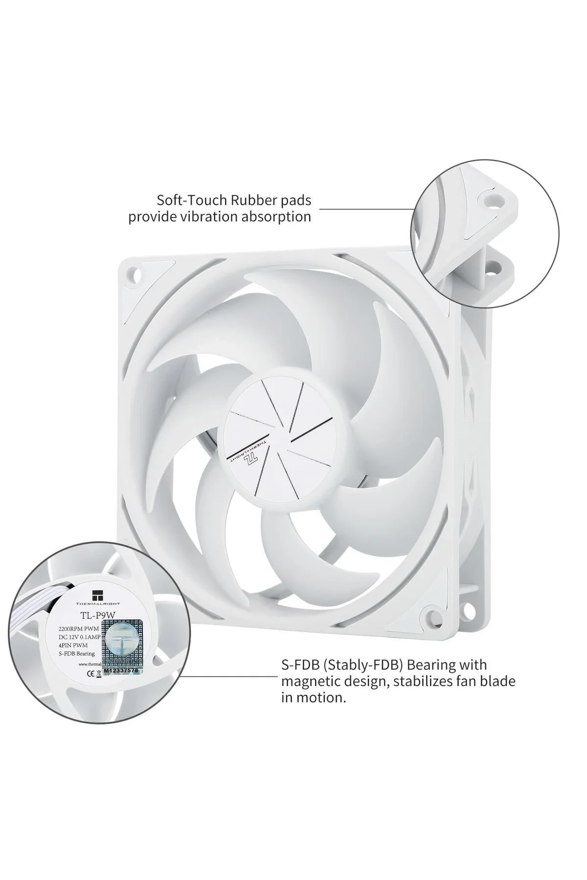 Fan Thermalright TL-P9W - White - PWM - New