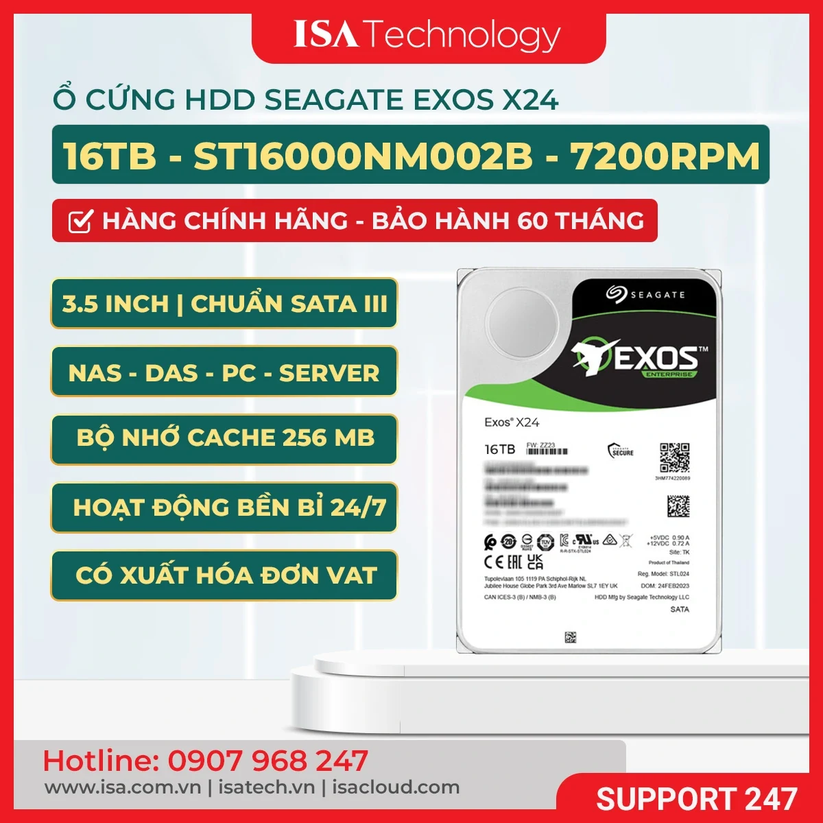 HDD Seagate Exos X24 16TB 3.5 inch - ST16000NM002H