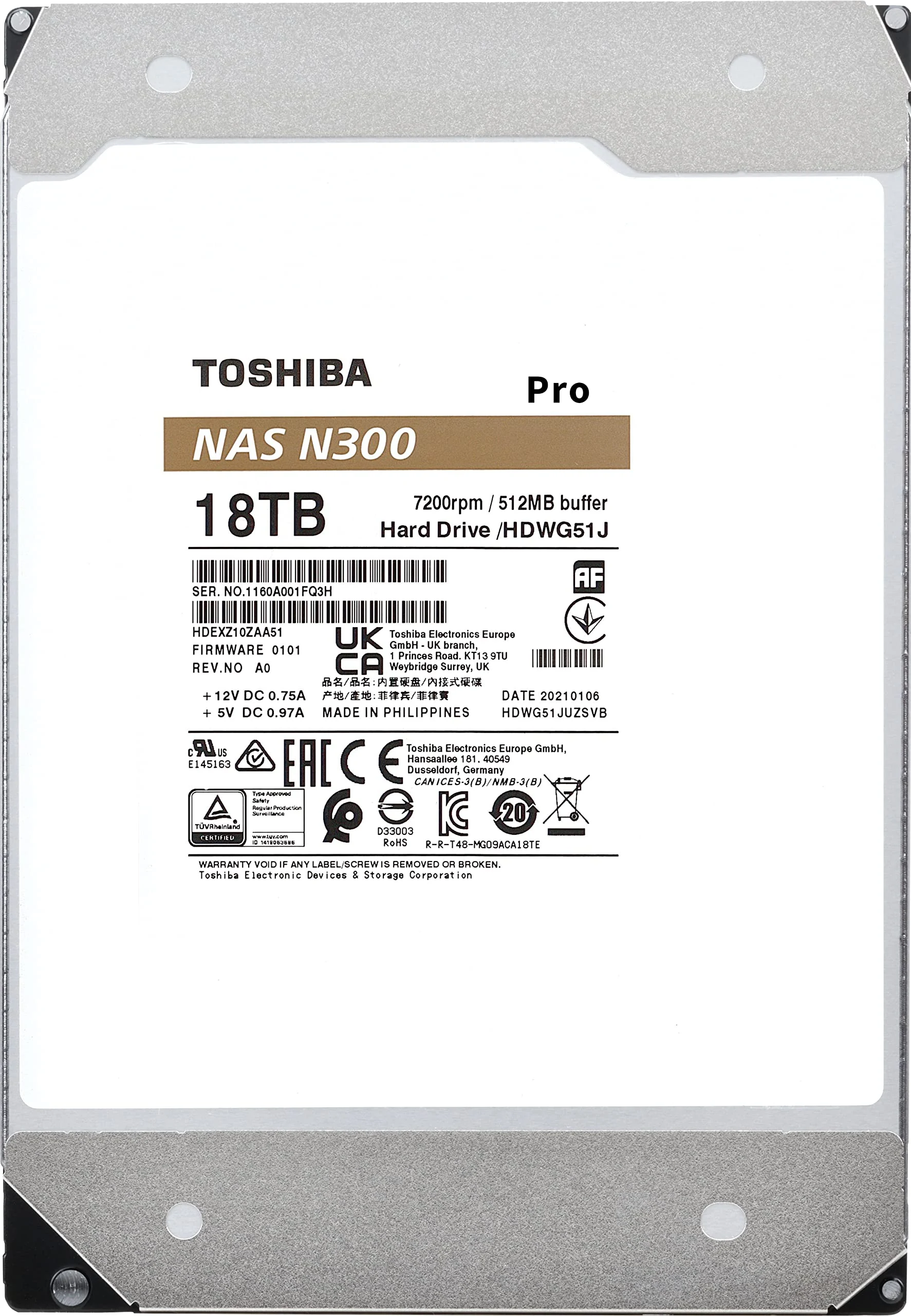 HDD Toshiba N300 Pro NAS 18TB 3.5 inch - HDWG51JXZSTB