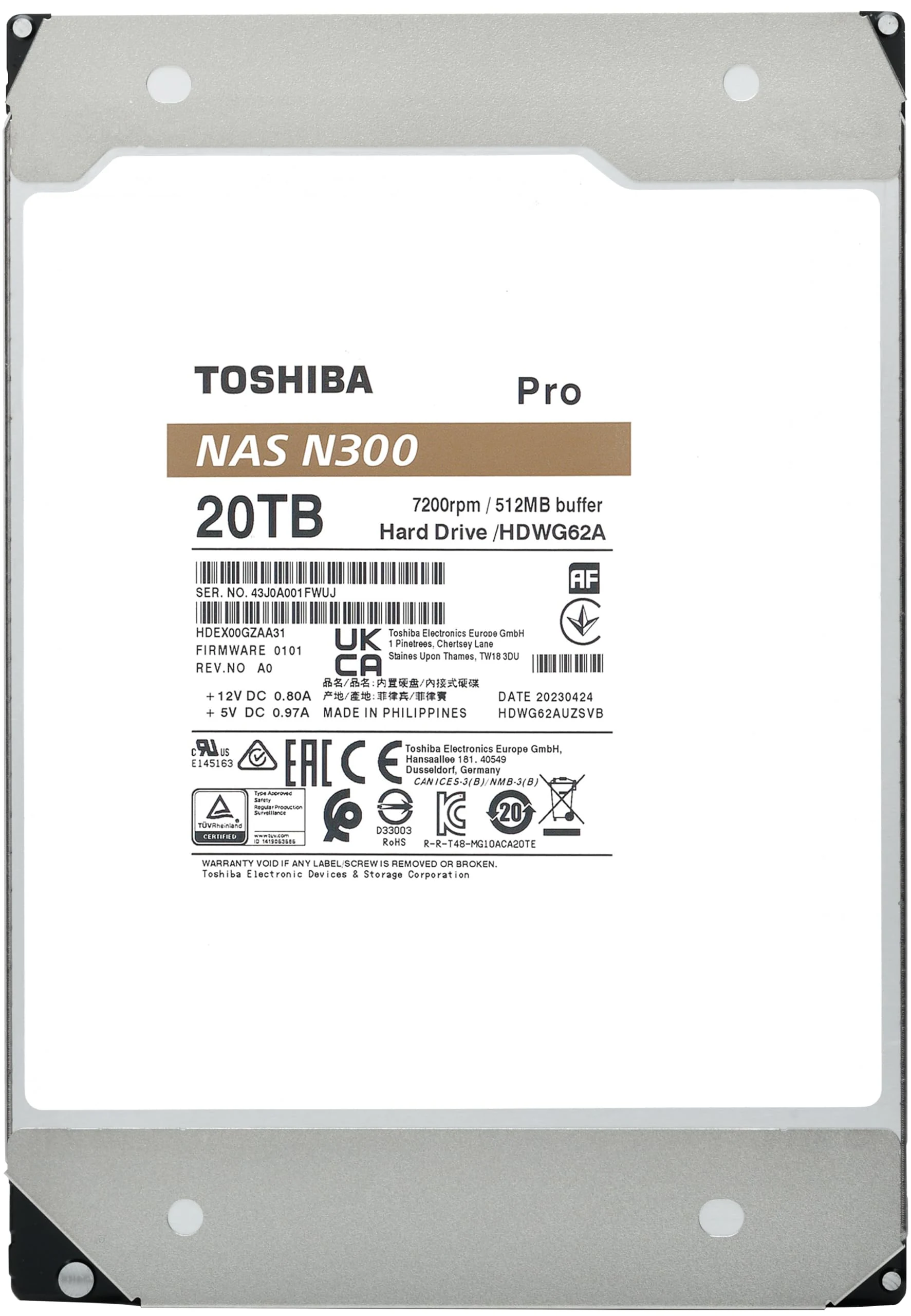 HDD Toshiba N300 Pro NAS 20TB 3.5 inch - HDWG62AXZSTB