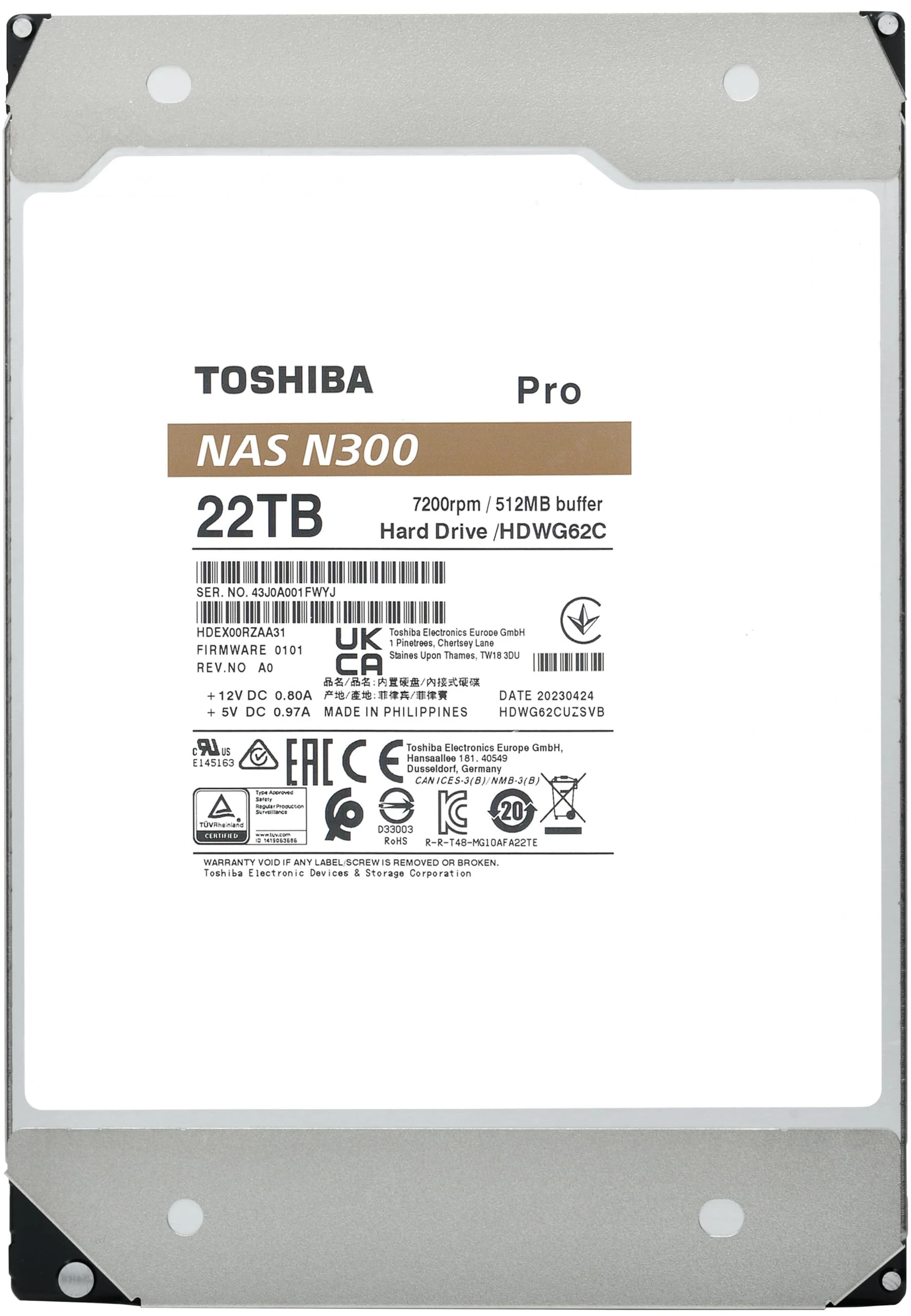 HDD Toshiba N300 Pro NAS 22TB 3.5 inch - HDWG62CXZSTB