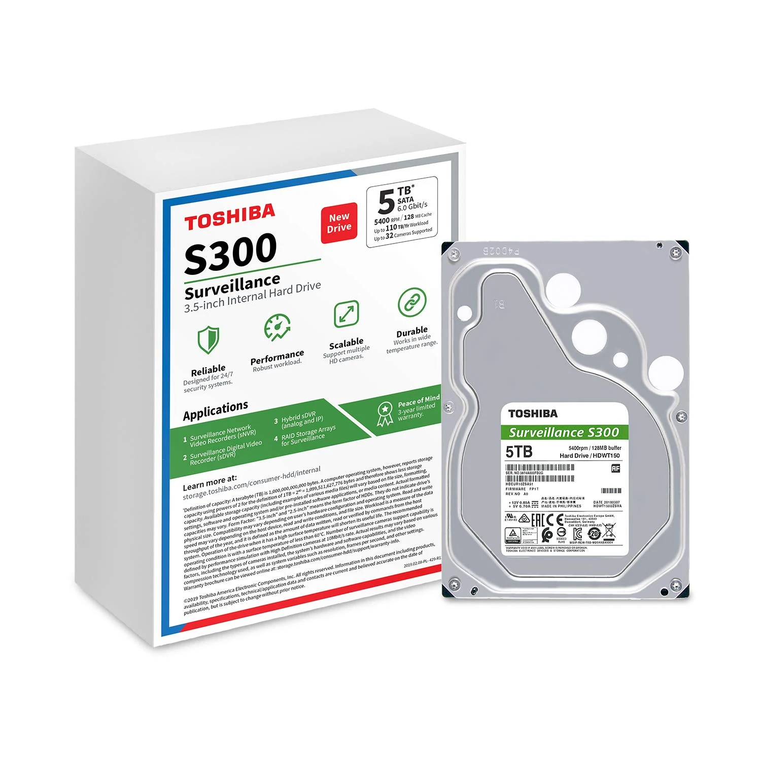 HDD Toshiba S300 Surveillance 5TB 3.5 inch - HDWT150UZSVA