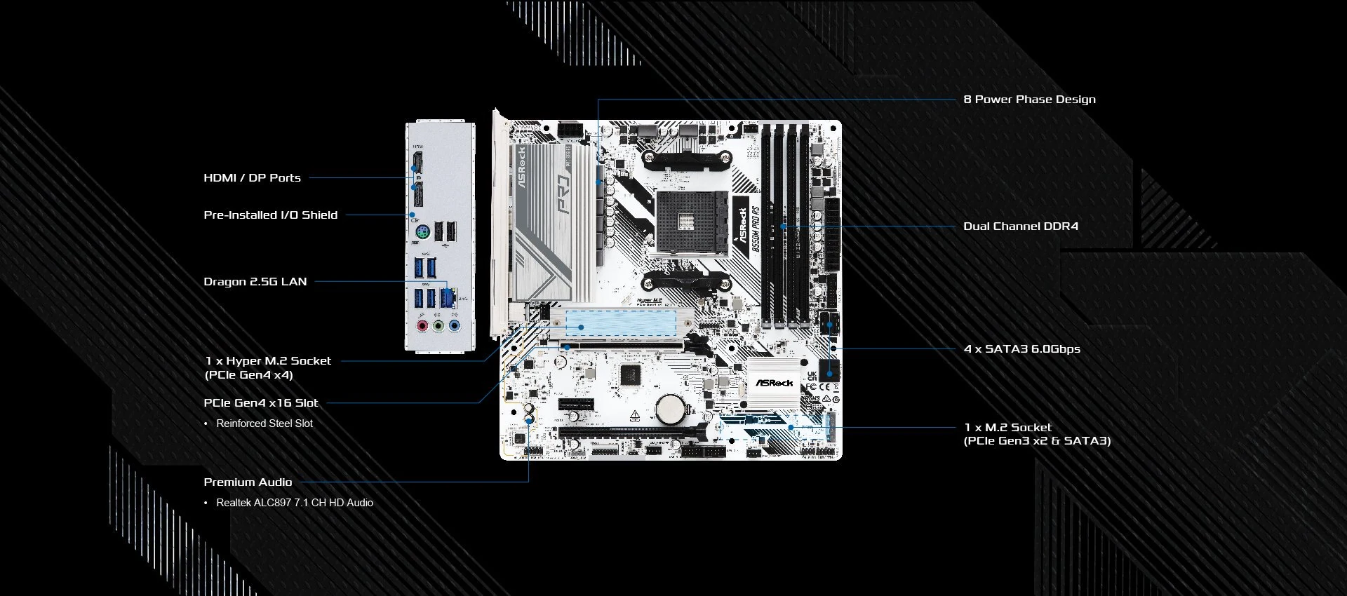 Mainboard ASRock B550M Pro RS - 4 Khe RAM DDR4 - AM4 - NEW