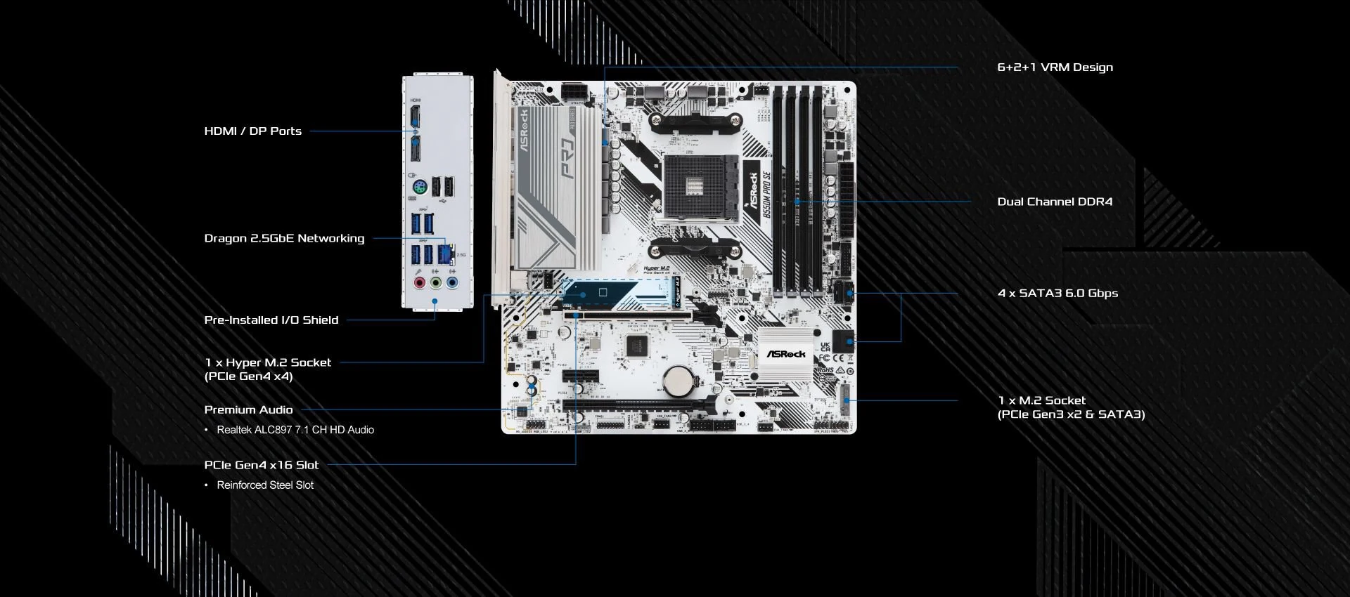 Mainboard ASRock B550M Pro SE - 4 Khe RAM DDR4 - AM4 - NEW