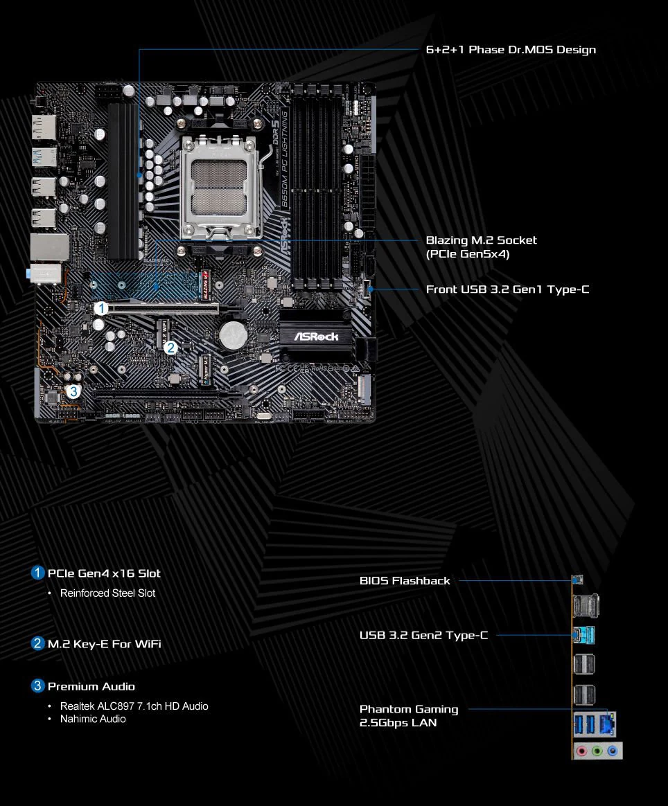 Mainboard ASRock B650M PG Lightning DDR5 - NEW