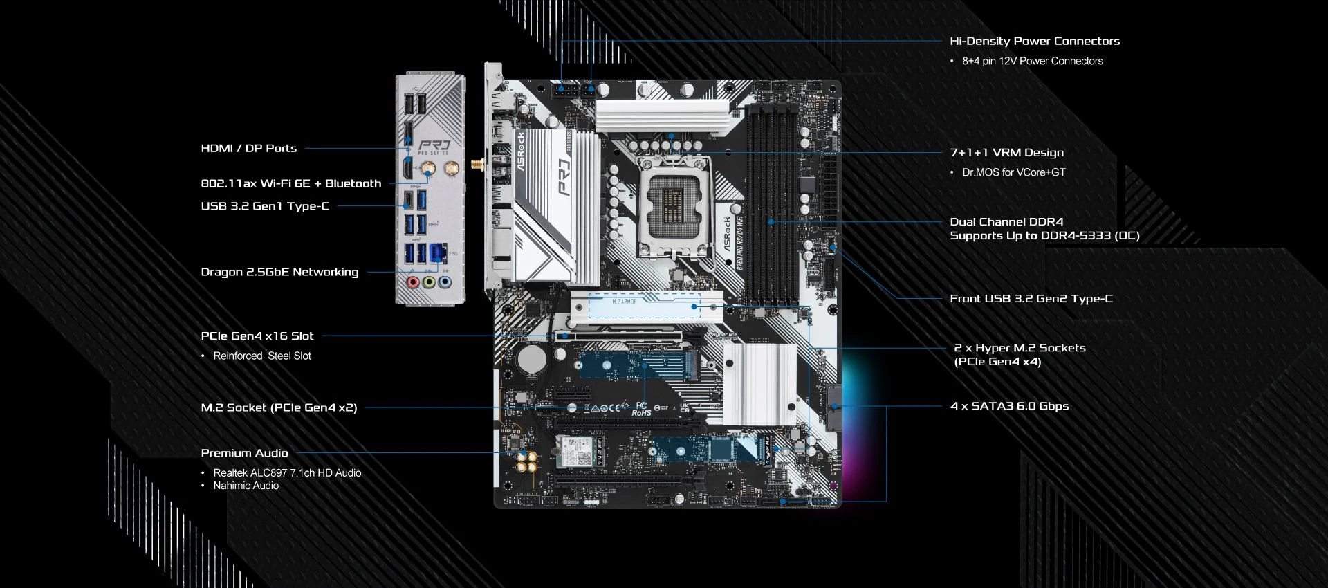 Mainboard ASRock B760 Pro RS/D4 WiFi - 4 Khe RAM DDR4 - LGA 1700 - NEW