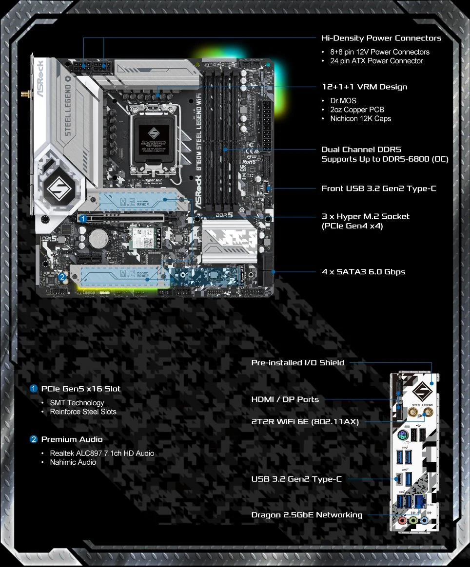 Mainboard ASRock B760 Steel Legend WiFi - 4 Khe RAM DDR5 - LGA 1700 - NEW
