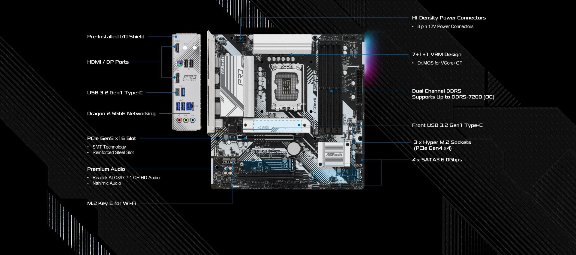 Mainboard ASRock B760M Pro RS - 4 Khe RAM DDR5 - LGA 1700 - NEW