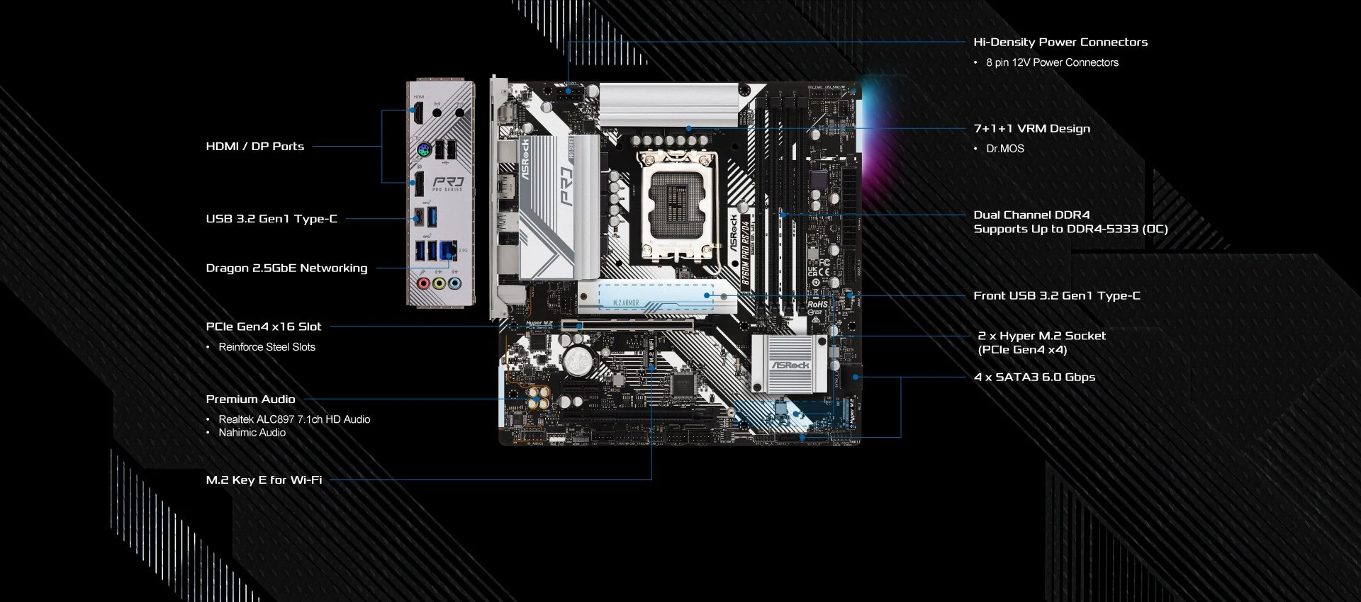 Mainboard ASRock B760M Pro RS/D4 - 4 Khe RAM DDR4 - LGA 1700 - NEW