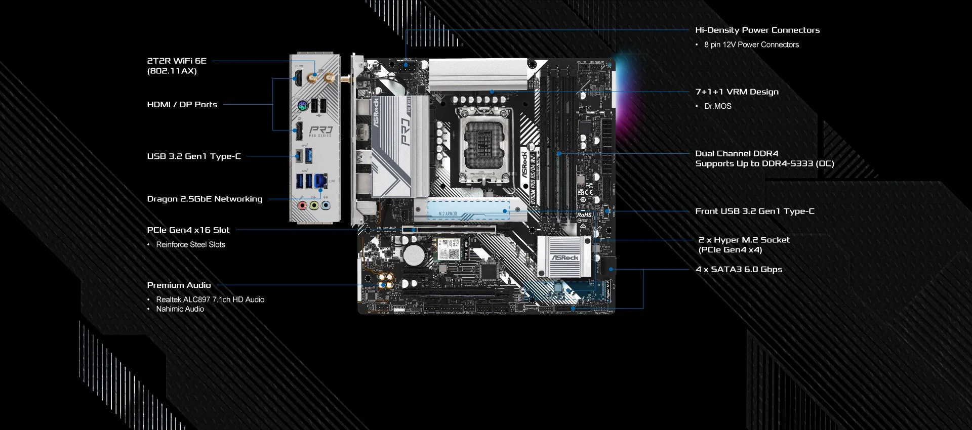 Mainboard ASRock B760M Pro RS/D4 WiFi - 4 Khe RAM DDR4 - LGA 1700 - NEW