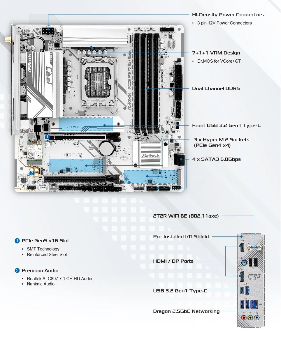 Mainboard ASRock B760M Pro RS WiFi - 4 Khe RAM DDR5 - LGA 1700 - NEW