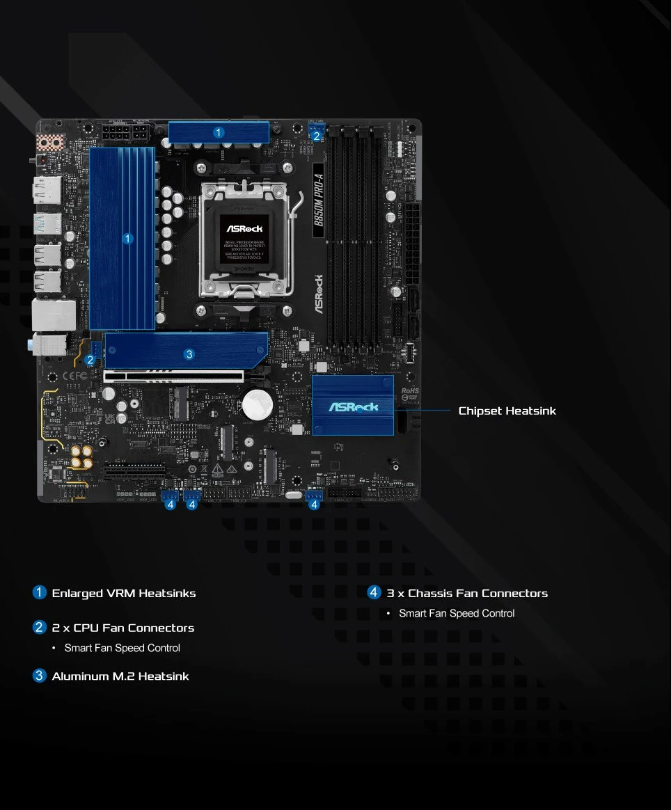 Mainboard ASRock B850M Pro-A - 4 Khe RAM DDR5 - AM5 - NEW