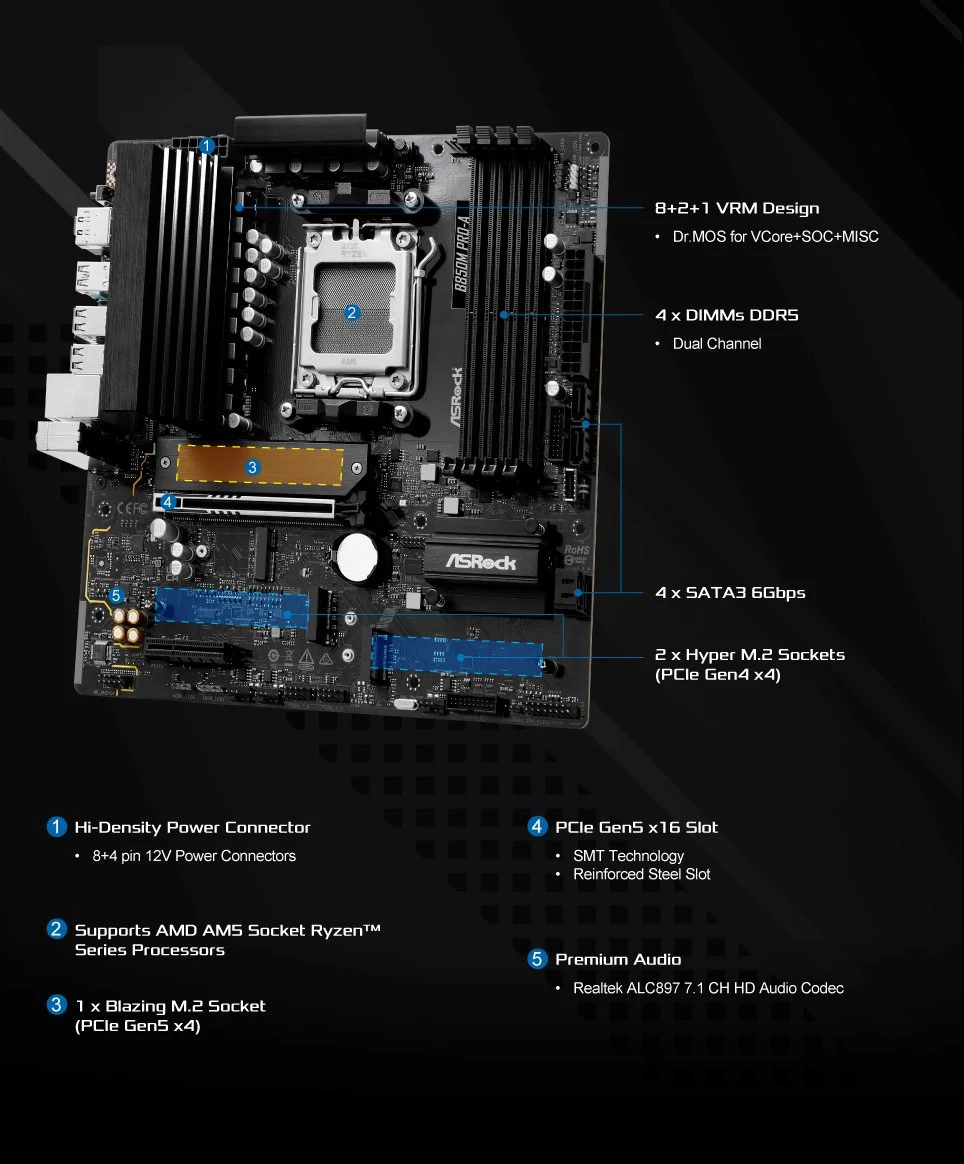 Mainboard ASRock B850M Pro-A - 4 Khe RAM DDR5 - AM5 - NEW