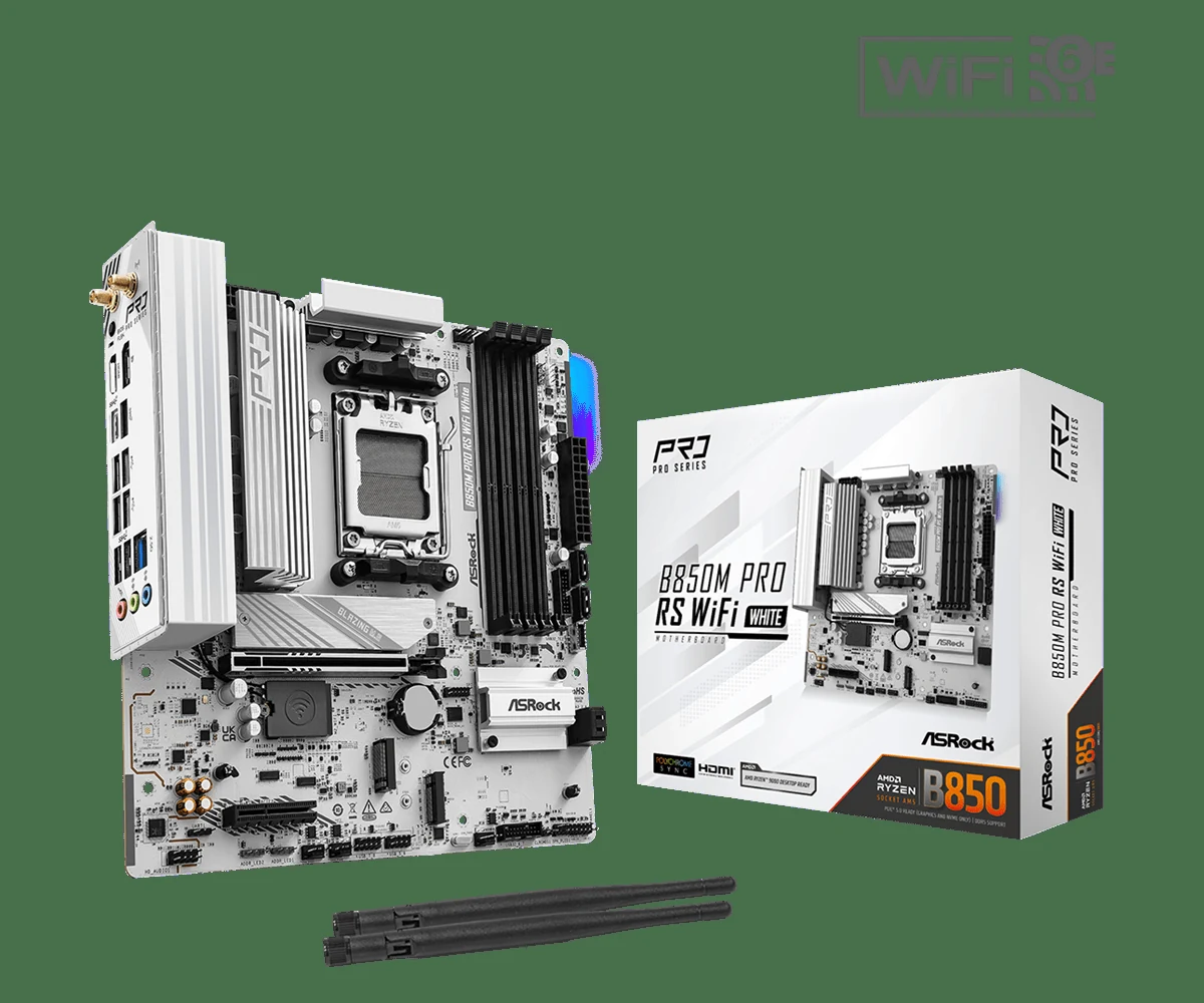 Mainboard ASRock B850M Pro RS WiFi White - 4 Khe RAM DDR5 - AM5 - NEW