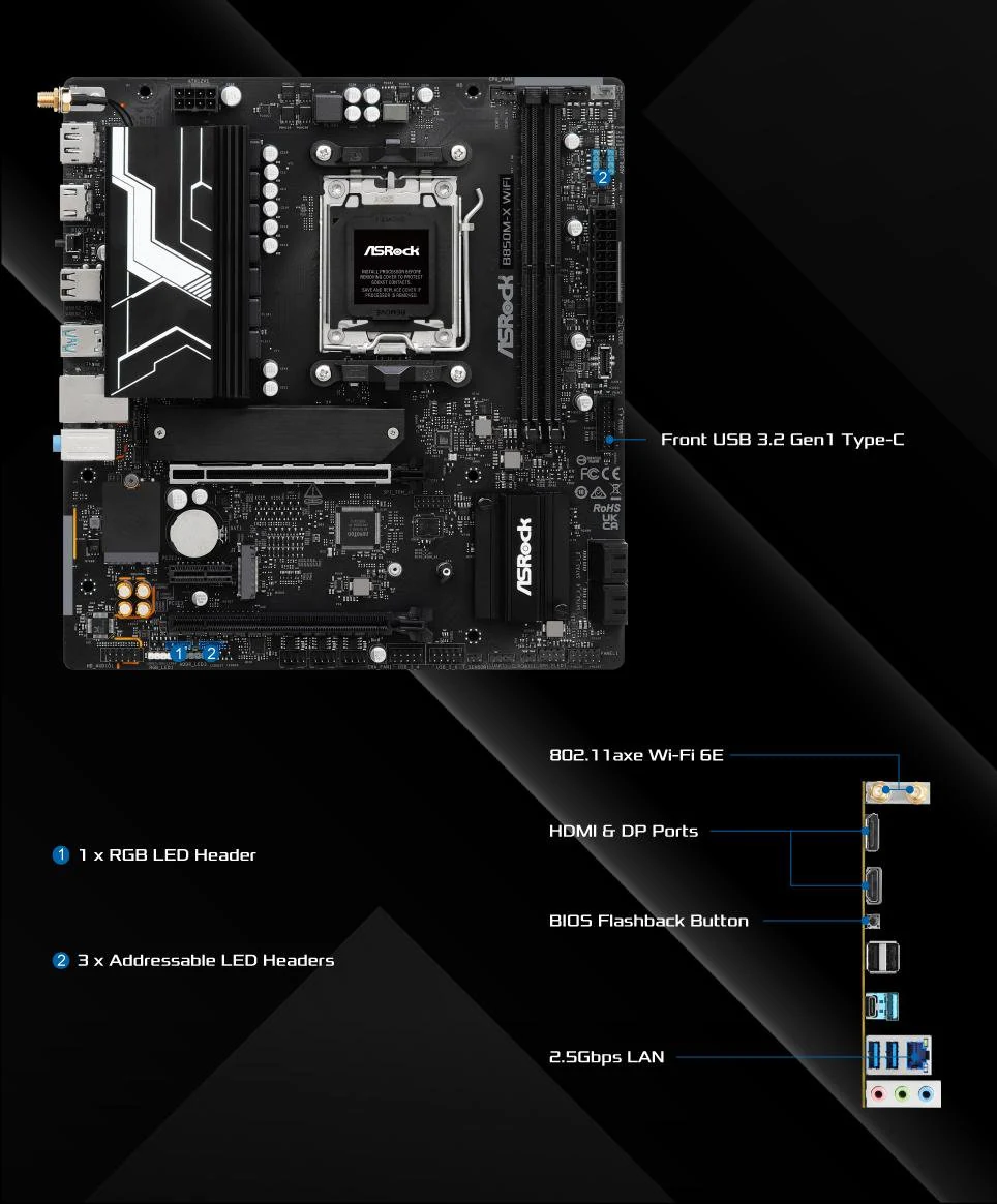 Mainboard ASRock B850M-X - 2 Khe RAM DDR5 - AM5 - NEW