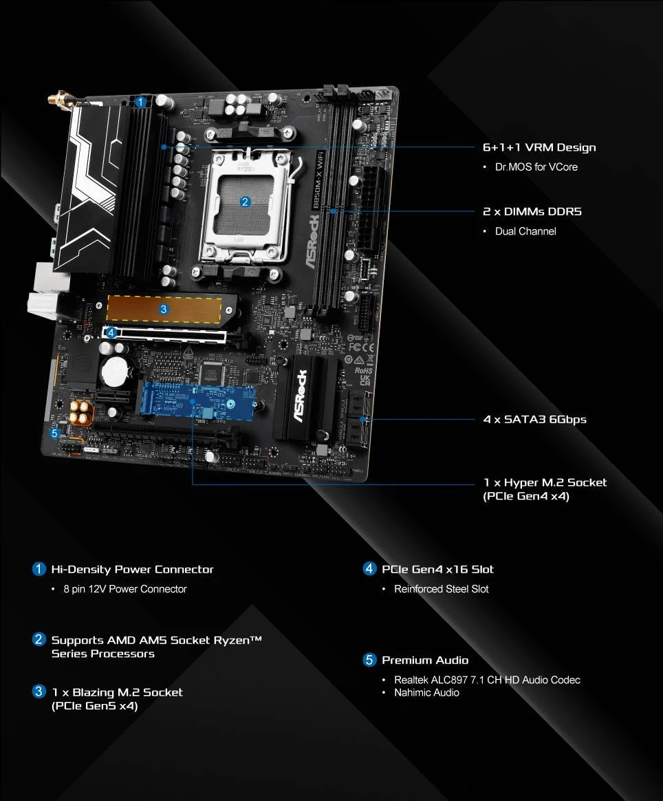 Mainboard ASRock B850M-X WiFi - 2 Khe RAM DDR5 - AM5 - NEW