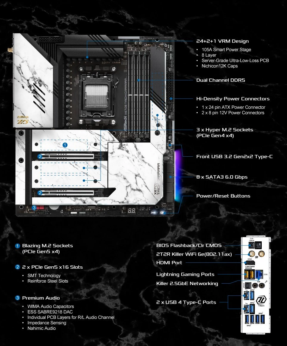 Mainboard ASRock X670E TAICHI CARRARA - 4 Khe RAM DDR5 - AM5 - NEW