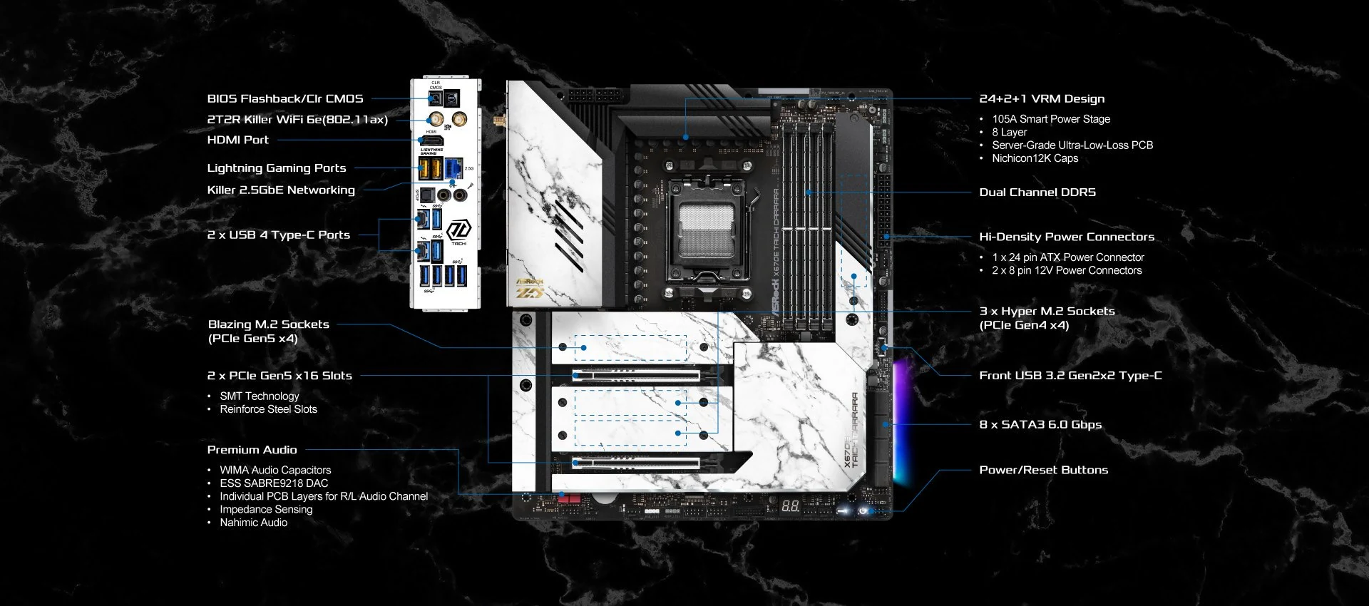 Mainboard ASRock X670E TAICHI CARRARA - 4 Khe RAM DDR5 - AM5 - NEW