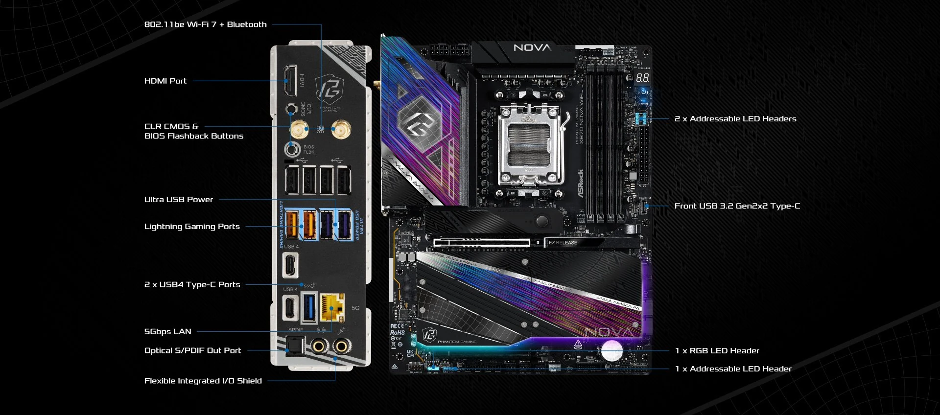 Mainboard ASRock X870 NOVA WIFI - 4 Khe RAM DDR5 - AM5 - NEW
