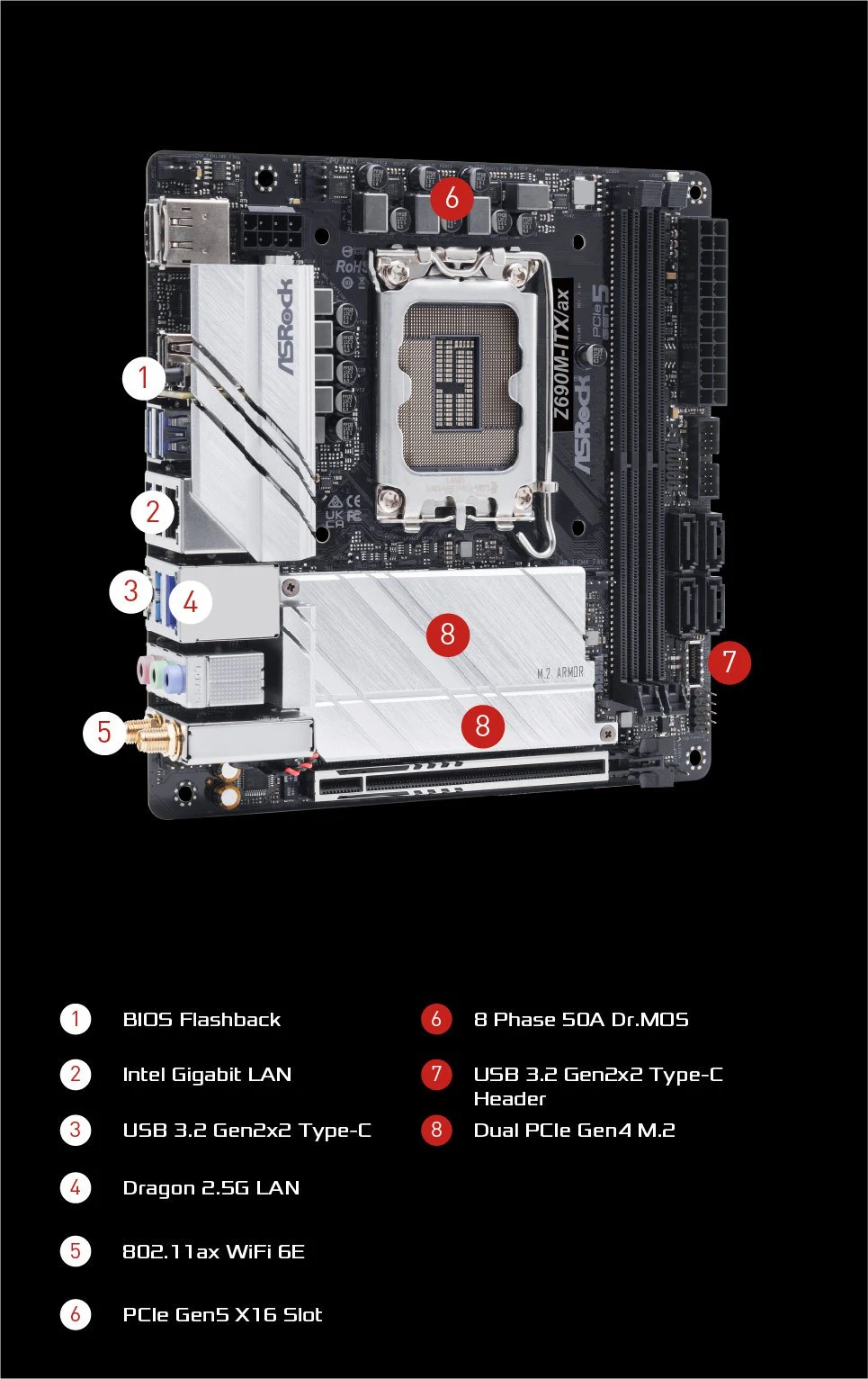Mainboard ASRock Z690M-ITX/ax - 2 Khe RAM DDR4 - LGA 1700 - NEW