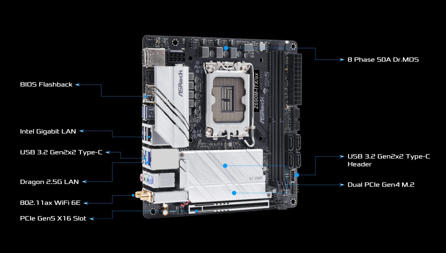 Mainboard ASRock Z690M-ITX/ax - 2 Khe RAM DDR4 - LGA 1700 - NEW