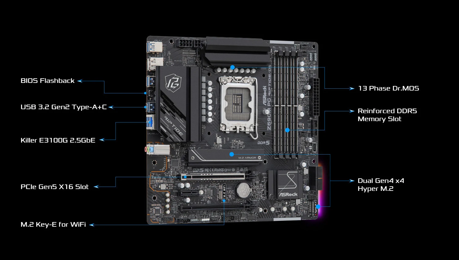 Mainboard ASRock Z690M PG Riptide/D5 - 4 Khe RAM DDR5 - LGA 1700 - NEW