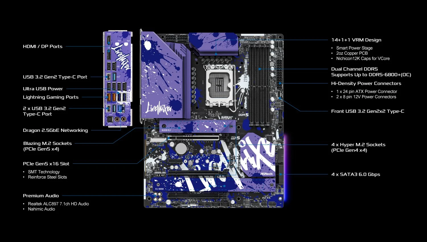 Mainboard ASRock Z790 LiveMixer - 4 Khe RAM DDR5 - LGA 1700 - NEW