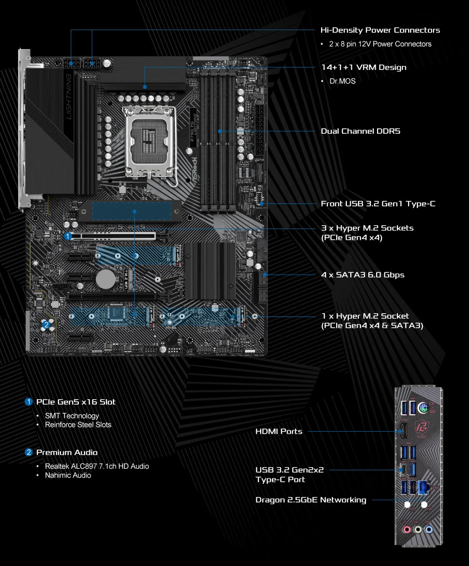 Mainboard ASRock Z790 PG Lightning - 4 Khe RAM DDR5 - LGA 1700 - NEW