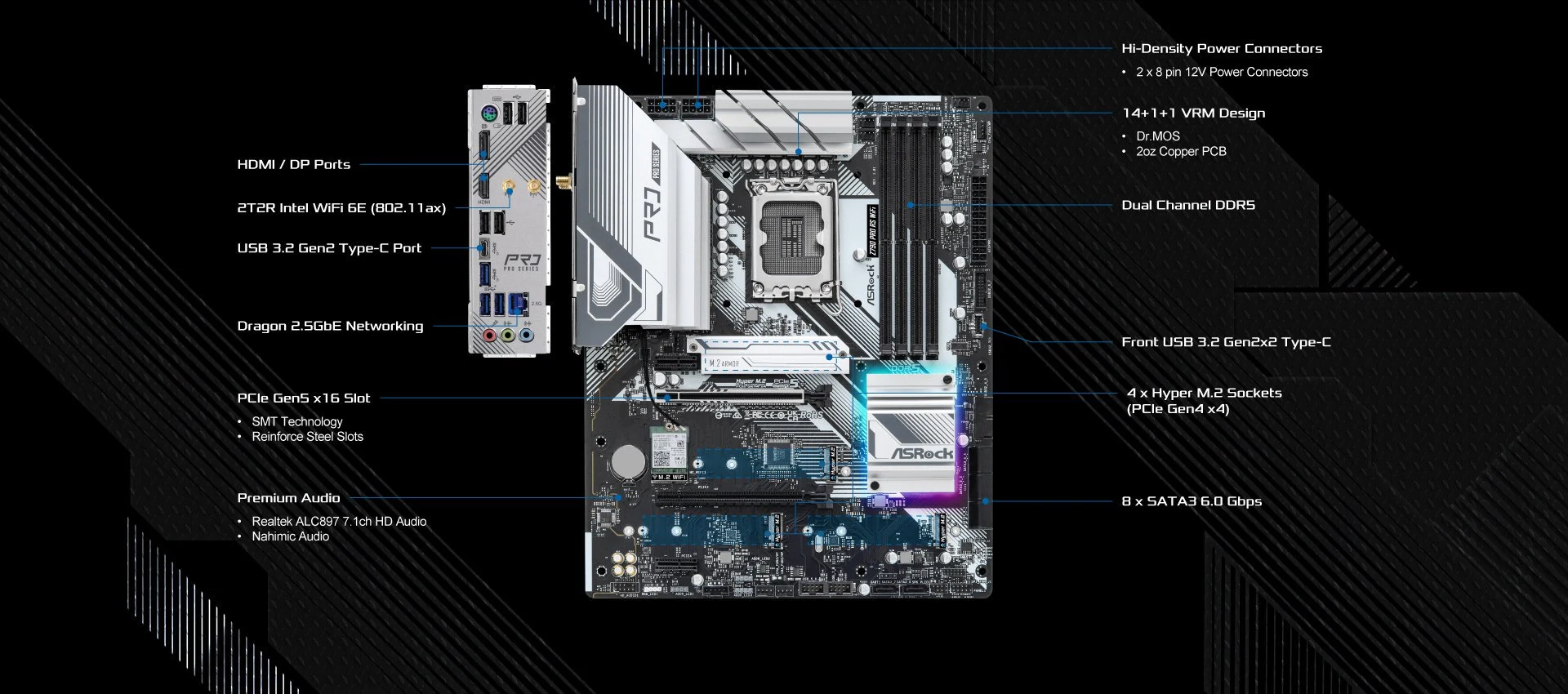 Mainboard ASRock Z790 Pro RS WiFi - 4 Khe RAM DDR5 - LGA 1700 - NEW