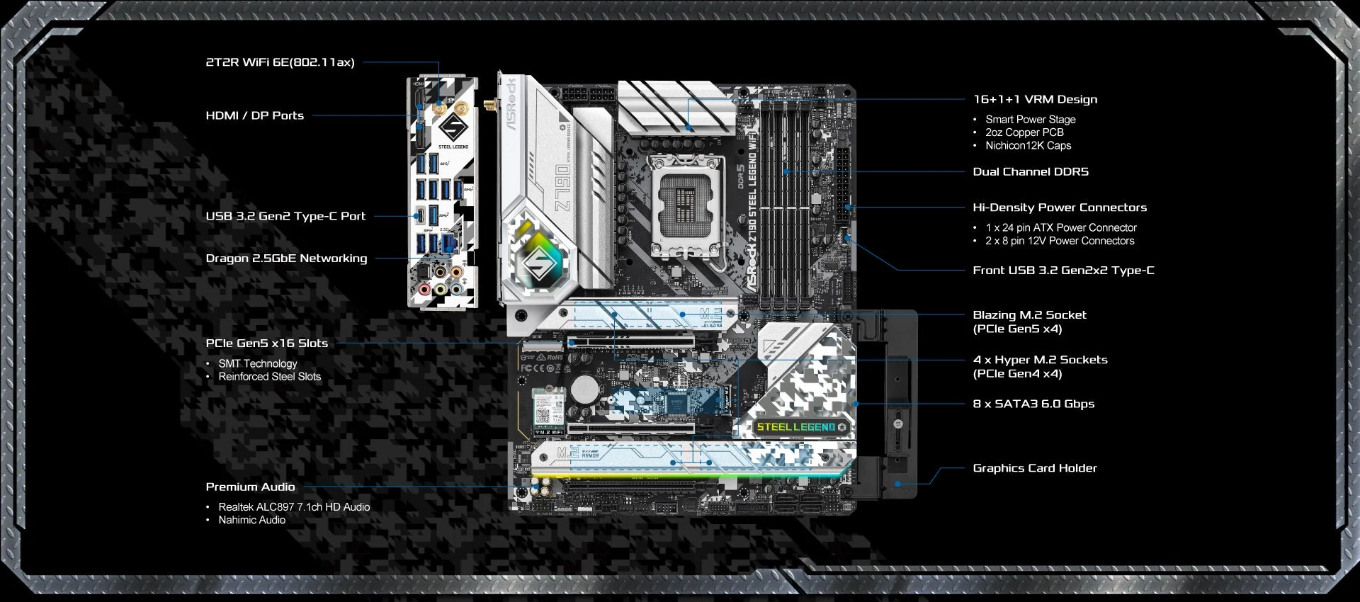 Mainboard ASRock Z790 Steel Legend WiFi - 4 Khe RAM DDR5 - LGA 1700 - NEW